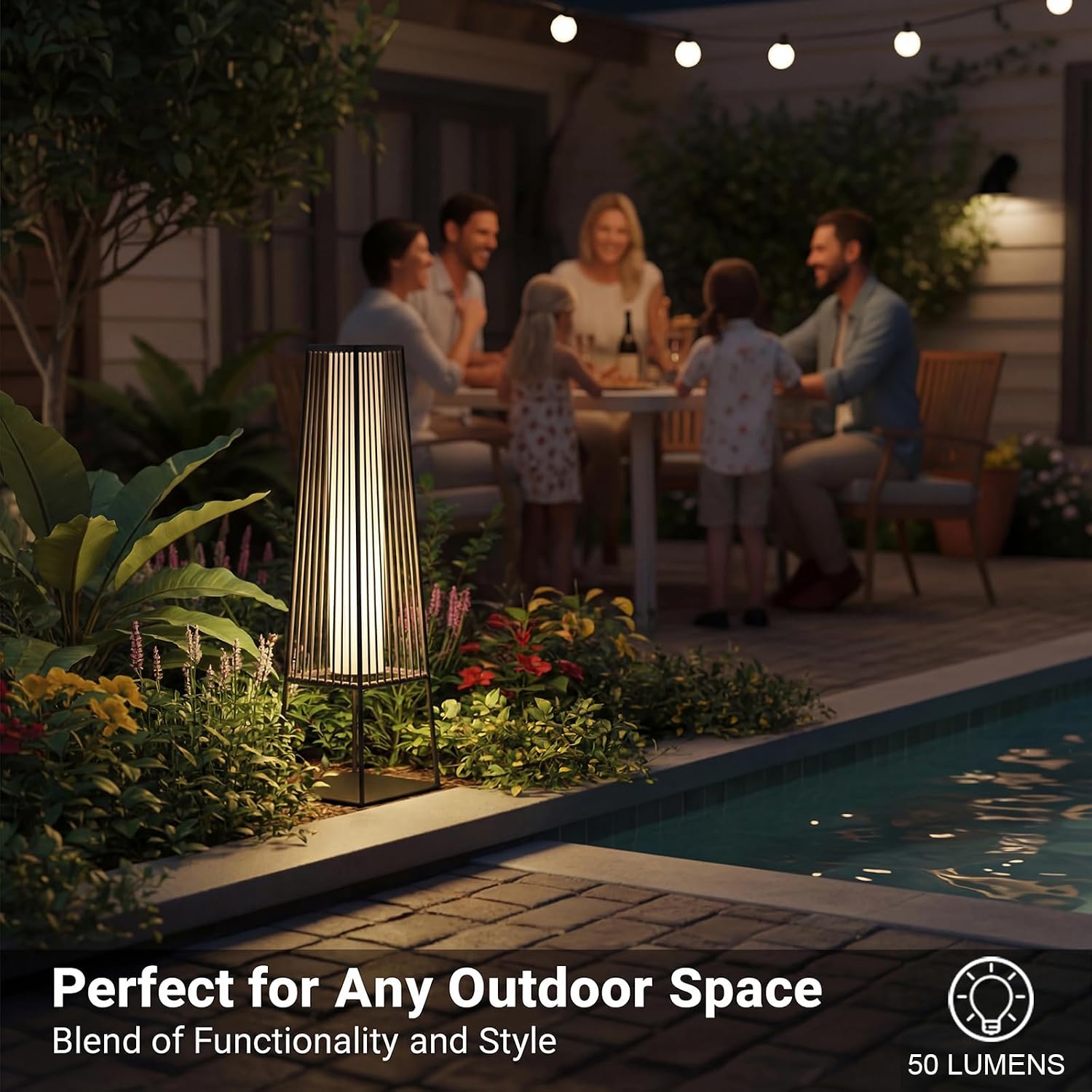 Outdoor Floor Lamp Set of 2, Rattan Solar Lanterns Outdoor Waterproof for Balcony, Deck, Garden & Patio (Gray)