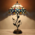 Tiffany Table Lamp, Pink Stained Glass Desk Light, W12H19 Inch, Metal Leaf Base (Pink Baroque Style)