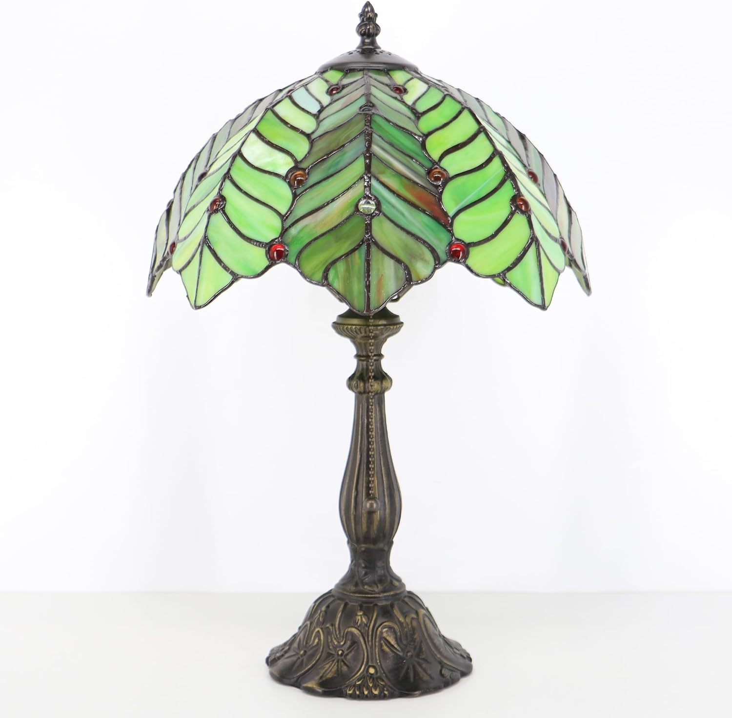 Tiffany Lamp Stained Glass Table Lamp Bedside Reading Light W12H19 Inches (Brown Green Leaf)