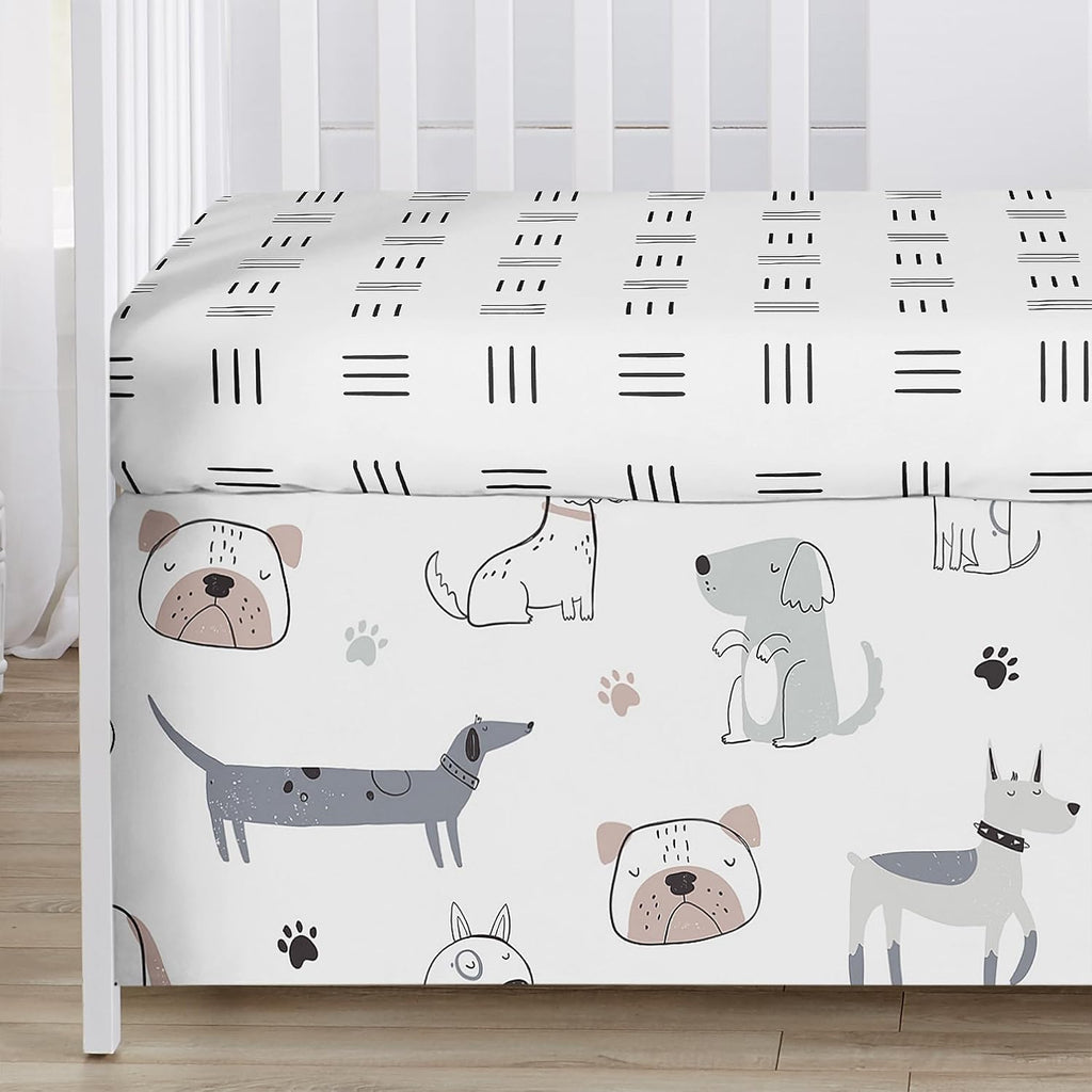 Sweet Jojo Designs 6-Piece Baby Crib Bedding Set (Dog) for Boys/Girls, Infants/Nursery incl. BreathableBaby Mesh Liner Blanket, Fitted Sheet, Skirt, Diaper Stacker (Gender Neutral, Modern, Puppy, Pet)
