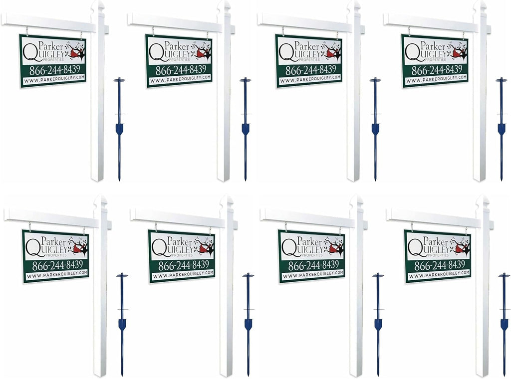 4Ever Products Vinyl PVC Real Estate Sign Post - White - 6' Tall Post White 47' Arm - 8 Pack