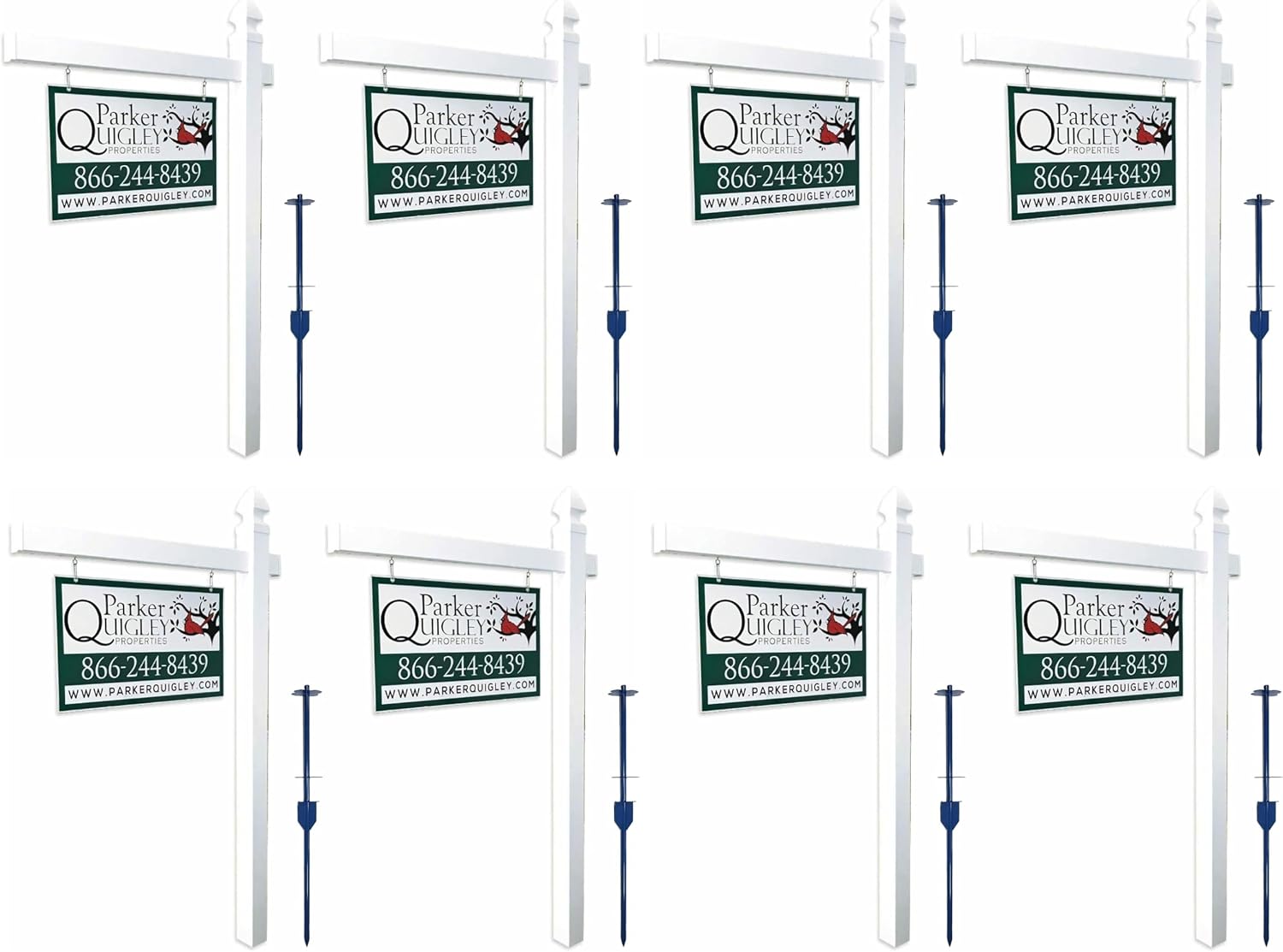4Ever Products Vinyl PVC Real Estate Sign Post - White - 6' Tall Post White 47' Arm - 8 Pack