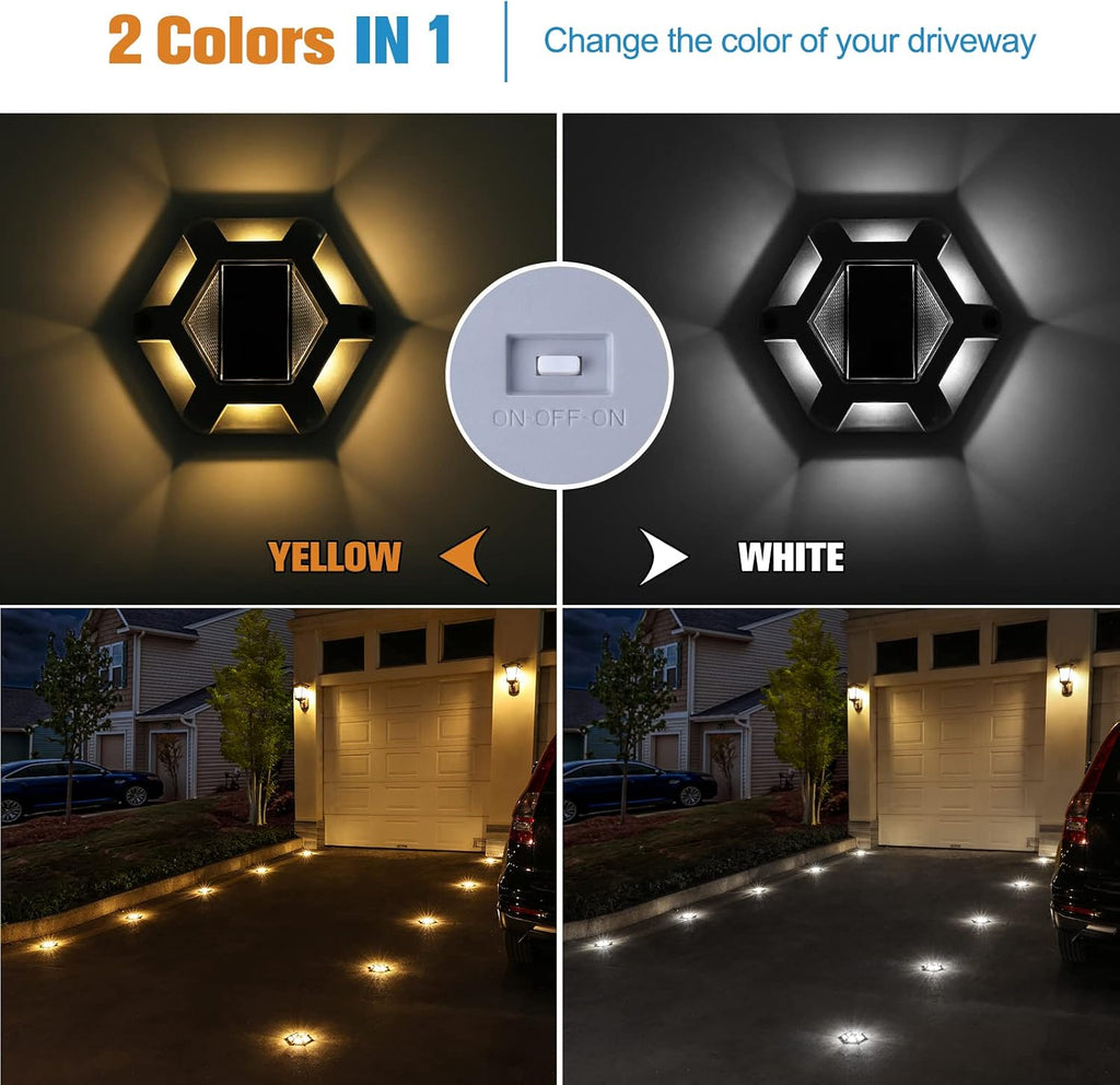 VOLISUN Solar Dock Lights - 16-Pack Waterproof Outdoor LED Aluminum Warning Step Lights for Driveway (Warm White & White, 2 Colors in 1), Auto On/Off
