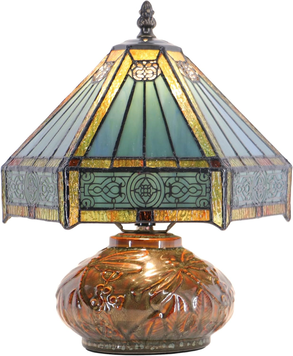 Small Tiffany Table Lamp Mini Mushroom Stained Glass Lamp Memory Sympathy lamp 10X11 Inch (Hexagon Mission Style)