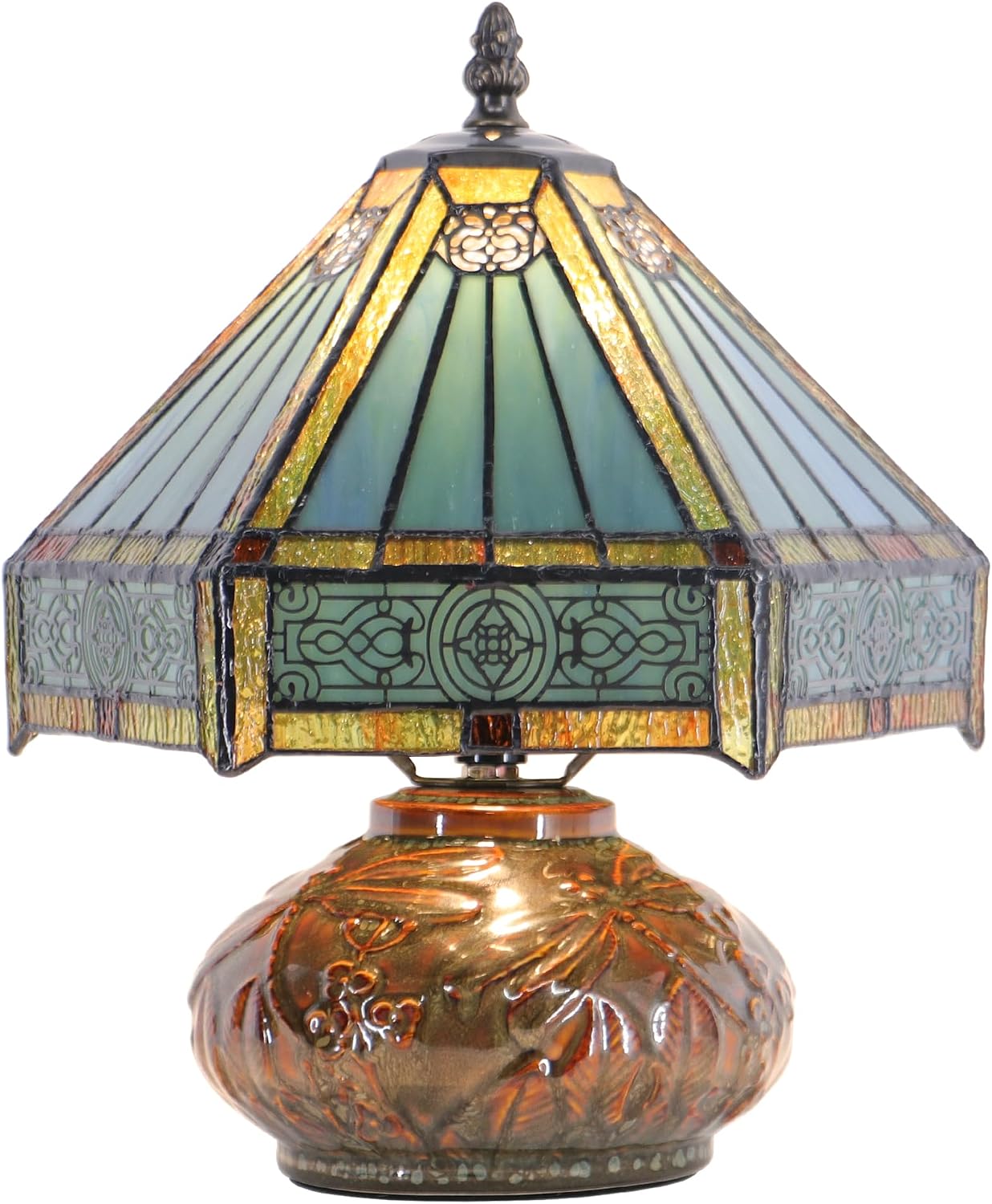 Small Tiffany Table Lamp Mini Mushroom Stained Glass Lamp Memory Sympathy lamp 10X11 Inch (Hexagon Mission Style)