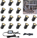 Deck Lights with Photocell and Protecting Shell, Warm White Φ1.18in Low Voltage 12V DC IP67 Waterproof, Electric Wired Round Recessed LED Outdoor Stair Step Landscape Lighting, 16 Pack Black