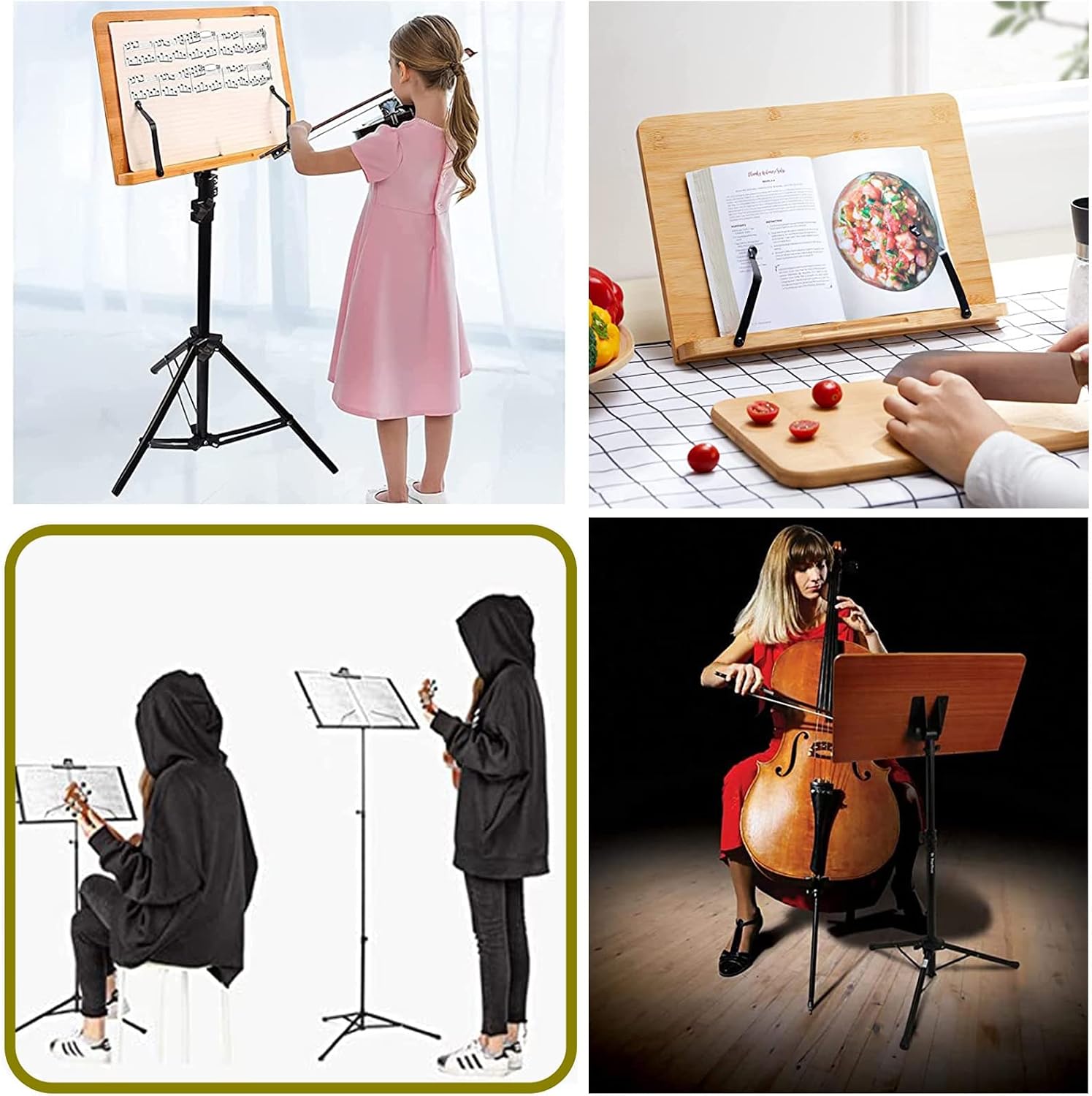 Solid Wood Guzheng Music Stand, Music Stand, Tripod Support Feet Provide Greater Stability, Can Be Used Sitting Or Standing, Sheet Music Stand with Violin Hanger,Wood-17cm*45cm*75cm