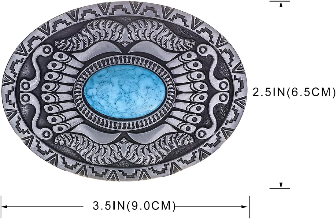 Men's Western Belt Buckle - Vintage Turquoise with Native American & Cowboy Elements