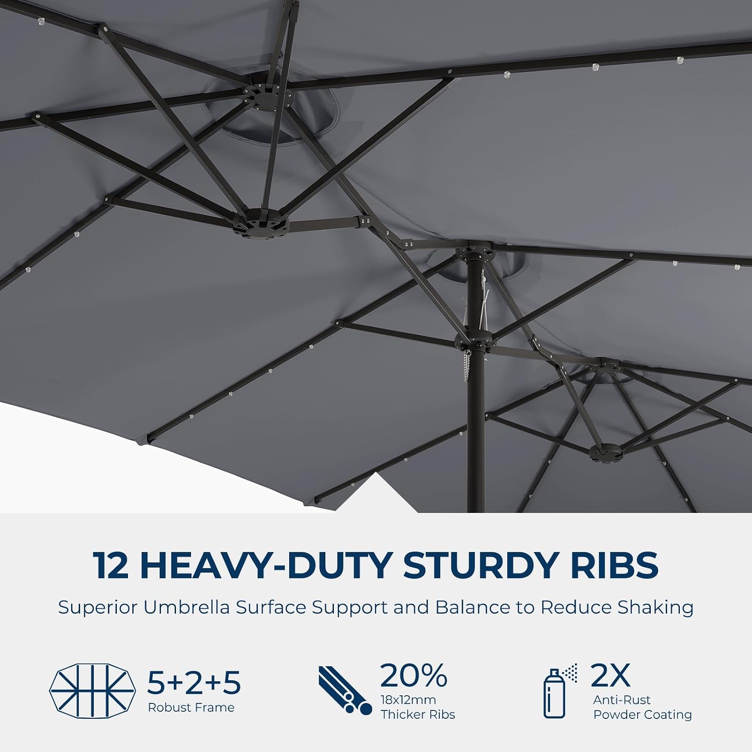 HOMSHADE Double Sided Patio Umbrellas - 15ft Solar Lights LED Lighted Outdoor Extra Large Market Table Umbrella with Base Included, Oversized Umbrella for Deck, Pool, Backyard