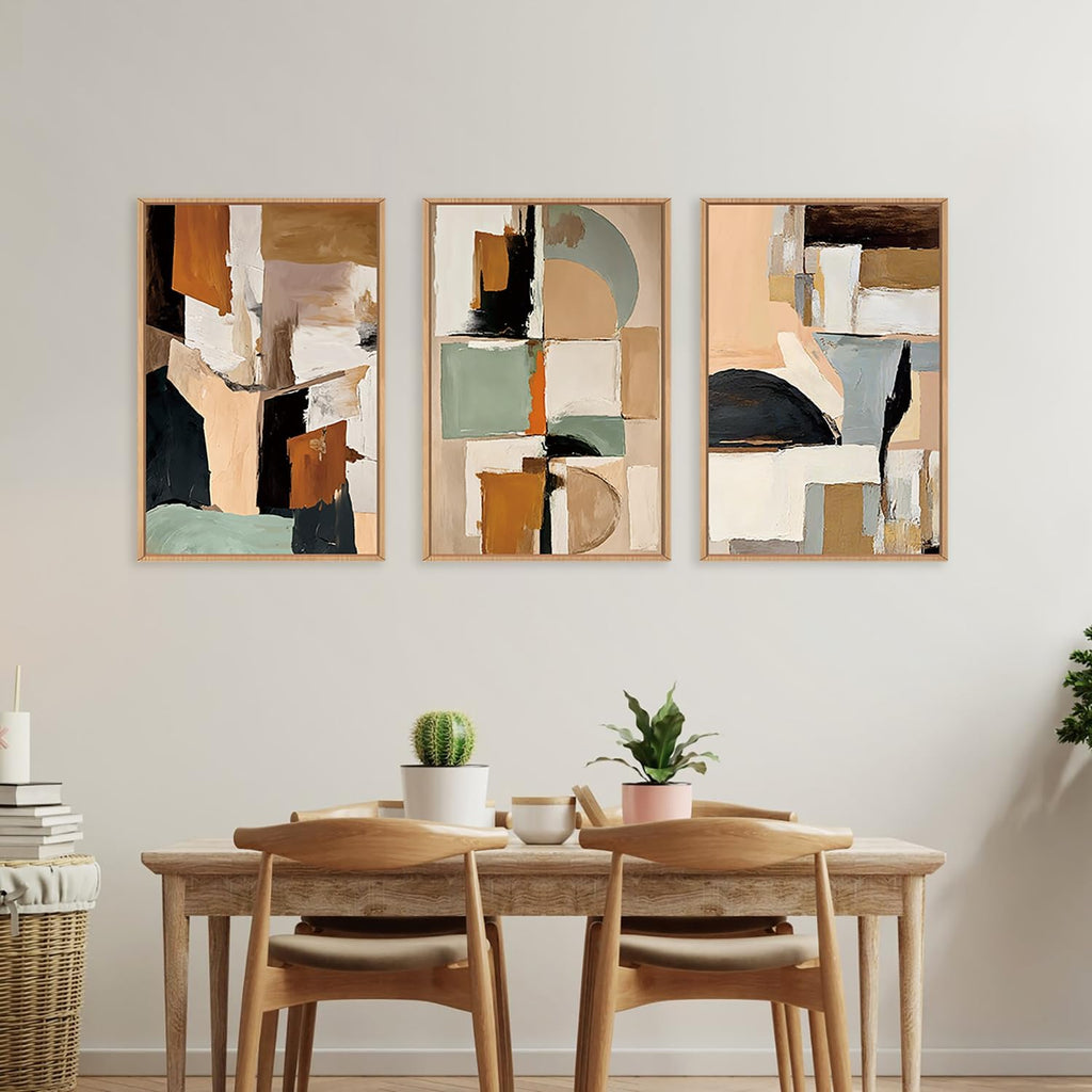 LHIUEM Large Abstract Color Block Framed Canvas Wall Art Set,Colorful Brush Stroke Shapes Wall Decor,Watercolor Pastel Minimalist Artwork for Living Room,Bedroom,Dining Room,Office -24'x36'x3