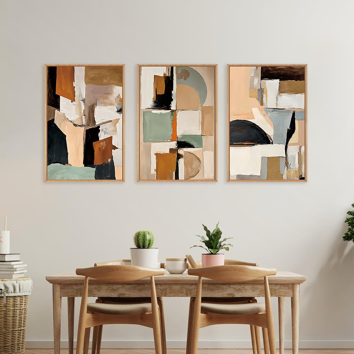 LHIUEM Large Abstract Color Block Framed Canvas Wall Art Set,Colorful Brush Stroke Shapes Wall Decor,Watercolor Pastel Minimalist Artwork for Living Room,Bedroom,Dining Room,Office -24'x36'x3