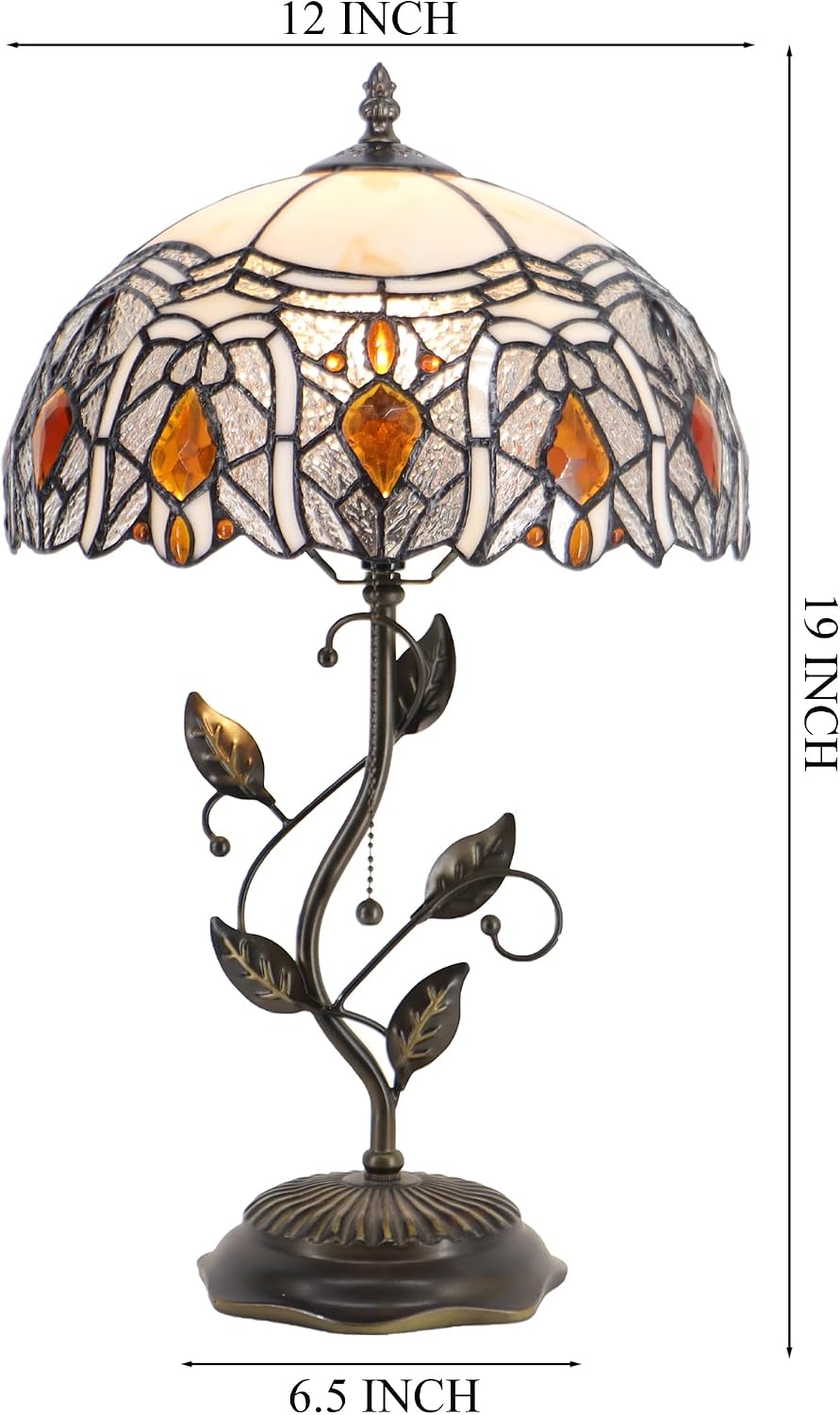 Tiffany Table Lamp Stained Glass Desk Lamp Metal Leaf Base Reading Light 12X19 Inch (Crystal Style)