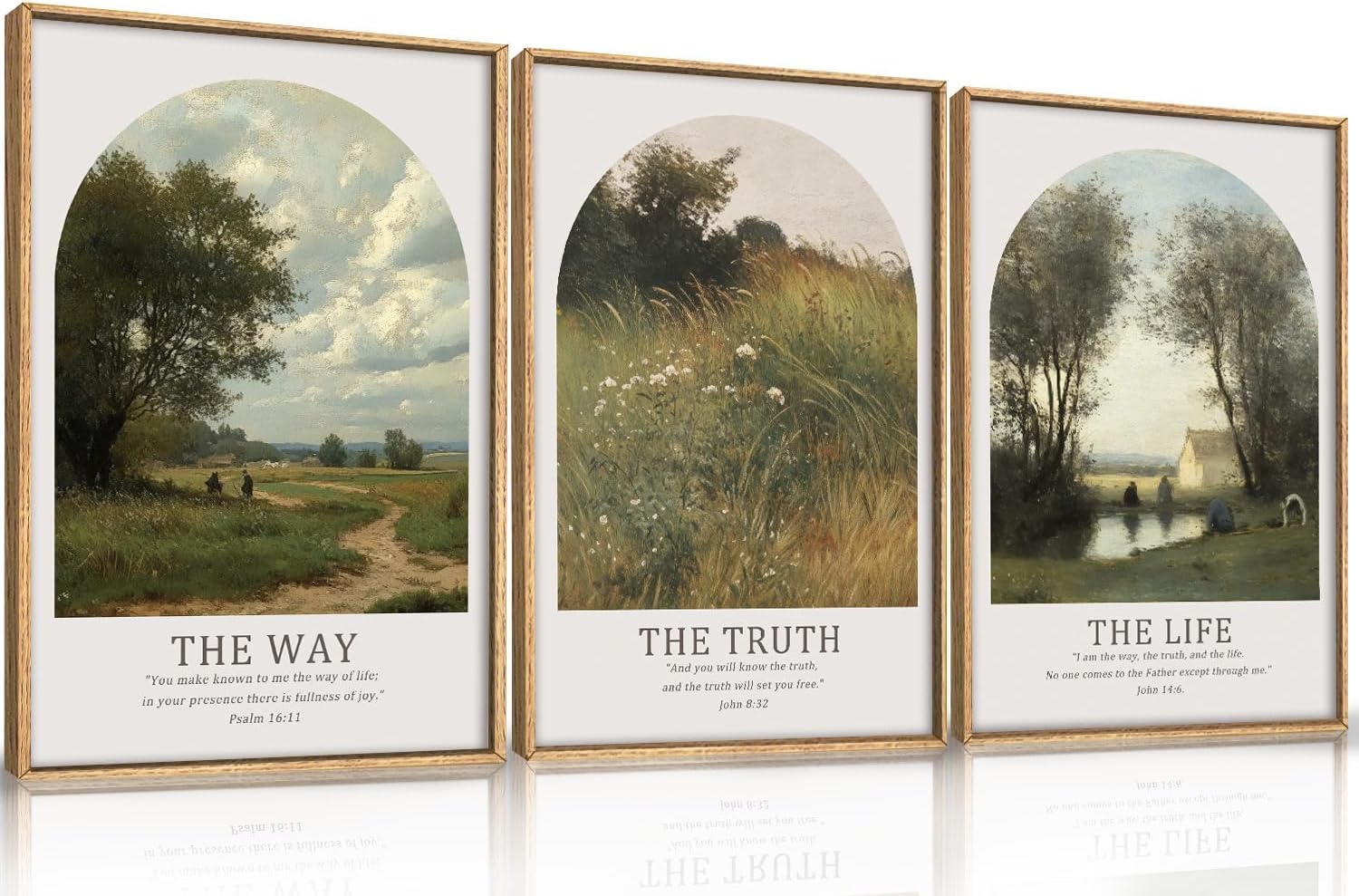 FWIEXA Christian Bible Verse Canvas Wall Art Set 3, Easter Vintage Scripture Framed Painting, Religious Landscape Decor, The Way The Truth The Life Artwork, 24x36In Prints for Living Room,Bedroom,Prayer Room
