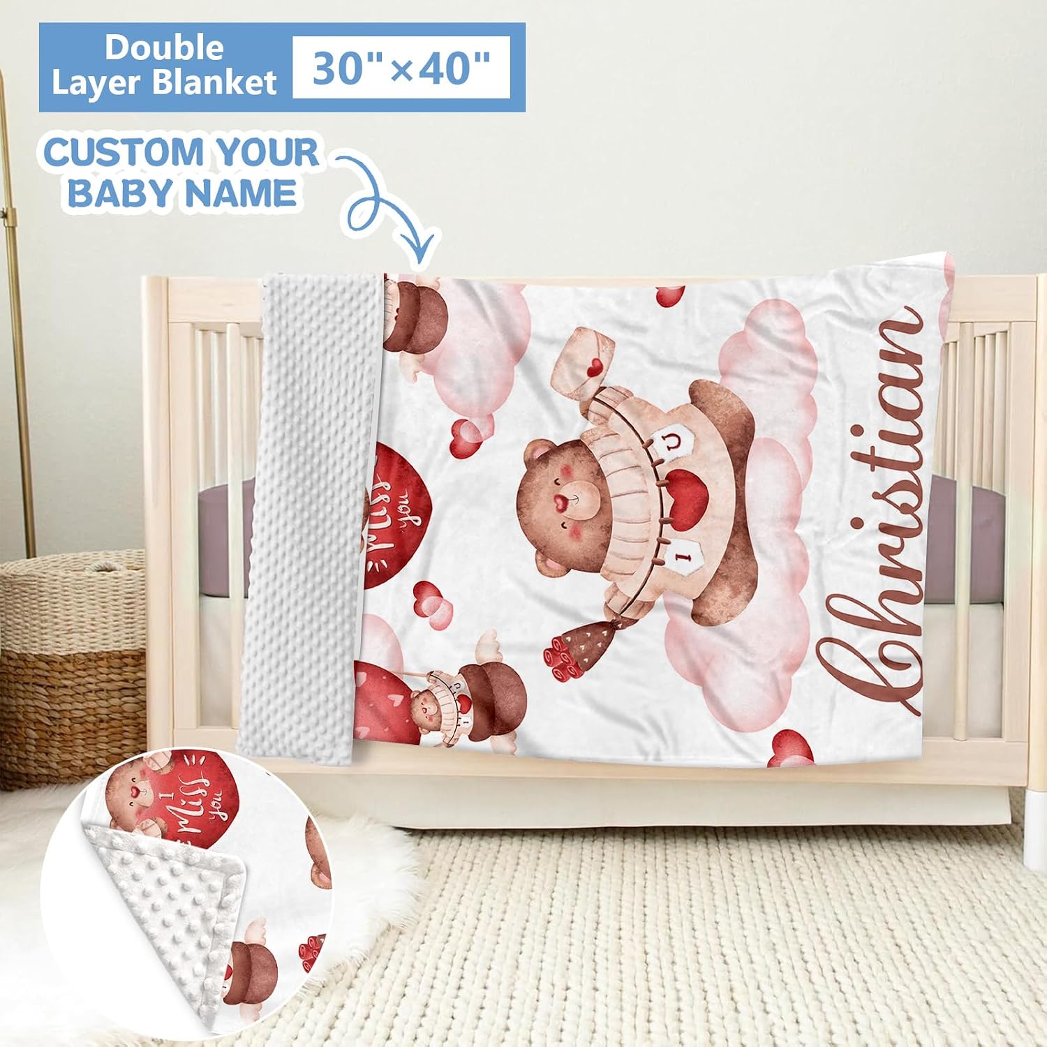 KAINSY Custom Crib Bedding Set 5 Piece for Girls Boys – Personalized Heart Bear Theme, Newborn Sleep Set, Nursery Decor, Toddler Room Essentials, Infant Sleep, Baby Room Accessories, Baby Gift