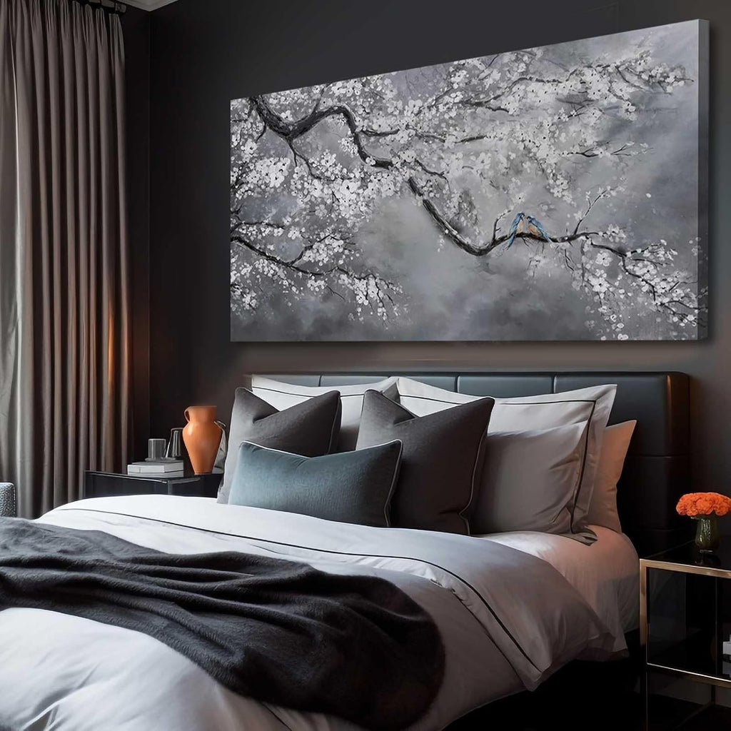 Artexist Canvas Wall Art/Grey Wall Decor 29'x58'/ Plum Blossom Oil Paintings/Large Artwork Wall for Living Room Bedroom Office Kitchen Home Decoration