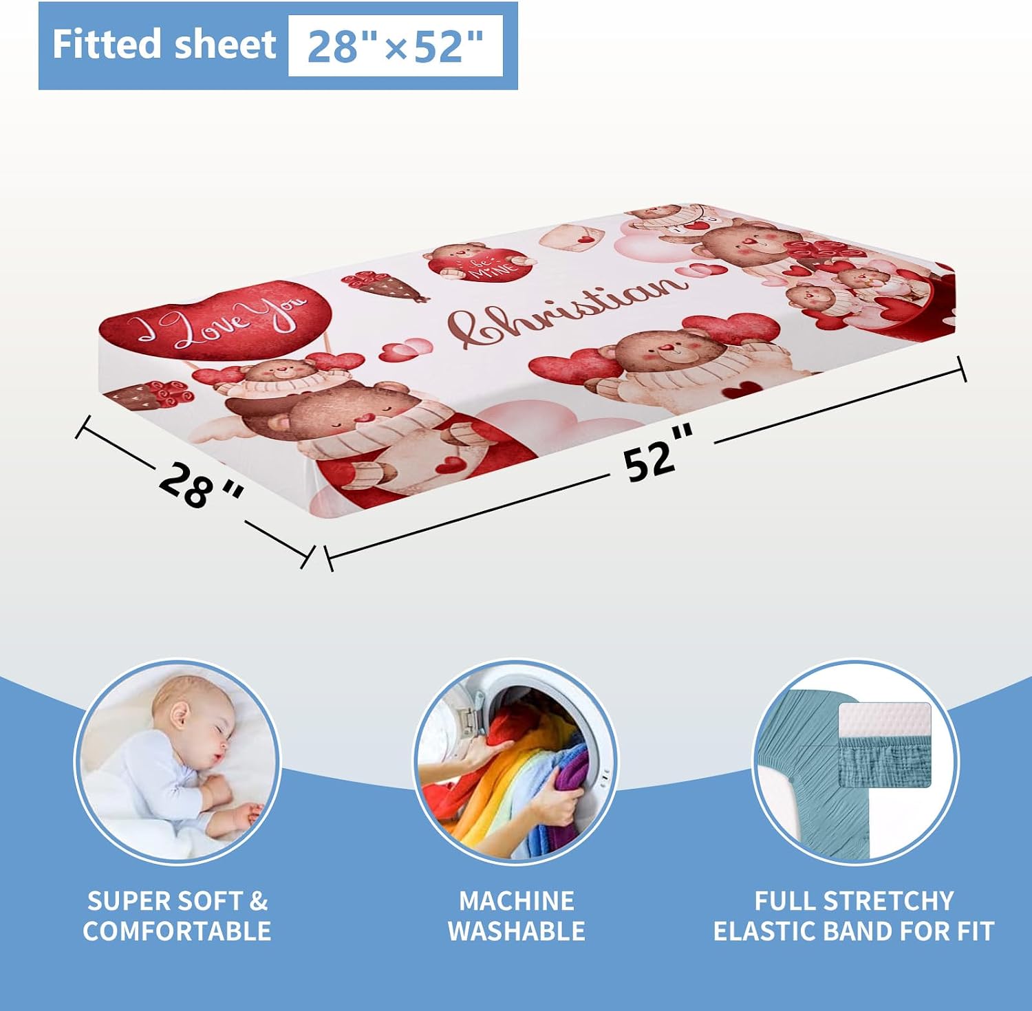KAINSY Custom Crib Bedding Set 5 Piece for Girls Boys – Personalized Heart Bear Theme, Newborn Sleep Set, Nursery Decor, Toddler Room Essentials, Infant Sleep, Baby Room Accessories, Baby Gift