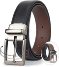 Reversible Belt for Men Black Brown PU Leather Belt with Alloy Pin Buckle, Mens Dress Belt for Work Casual, 1.3' Wide