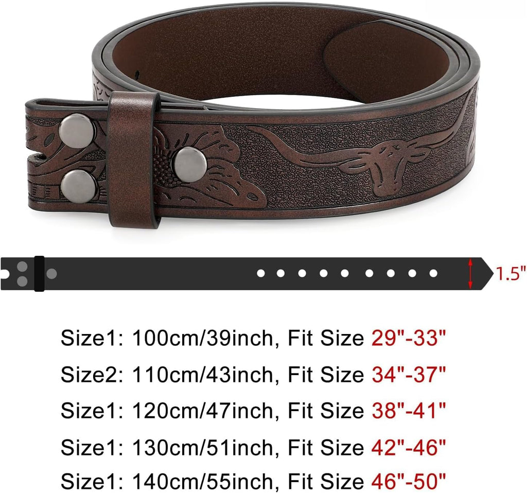 Western Belts for Men without Buckle, Cowboy Cowgirl Genuine Leather Mens Belts for Jeans