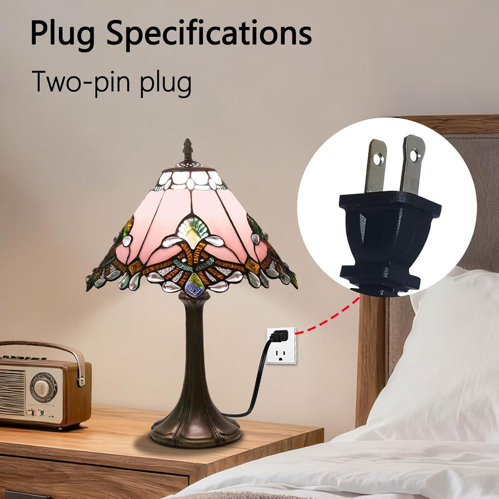 Tiffany Style Table Lamp, Small Stained Glass Lamp for Bedside, Bedroom, Nightstand, Living Room, 12 Inch Mini Vintage Light Included E26 Bulbs with Remote Control (Pink Umbrella)
