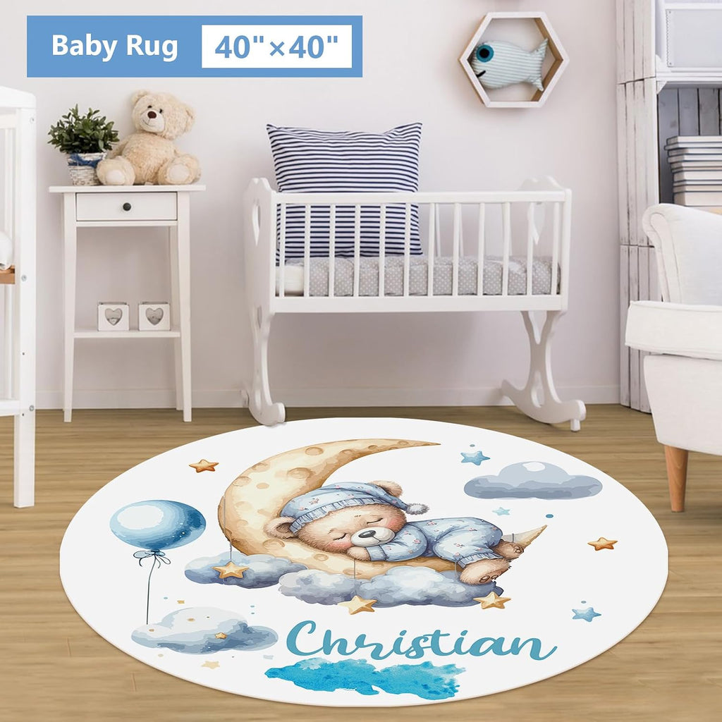 KAINSY Personalized Crib Set, 5 Pcs Custom Baby Crib Set with Name, Blue Moon Bear Baby Bedding Set for Boys Girls, Double Layer Nursery Bedding Set, Toddlers Infants New Parents Gift