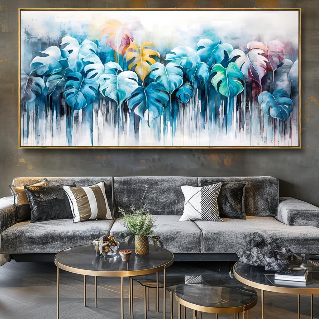 Wall Art Colorful Leaf Abstract Modern Artwork Canvas Painting for Bedroom Living Room Office Large Decor 24'x48' with Framed