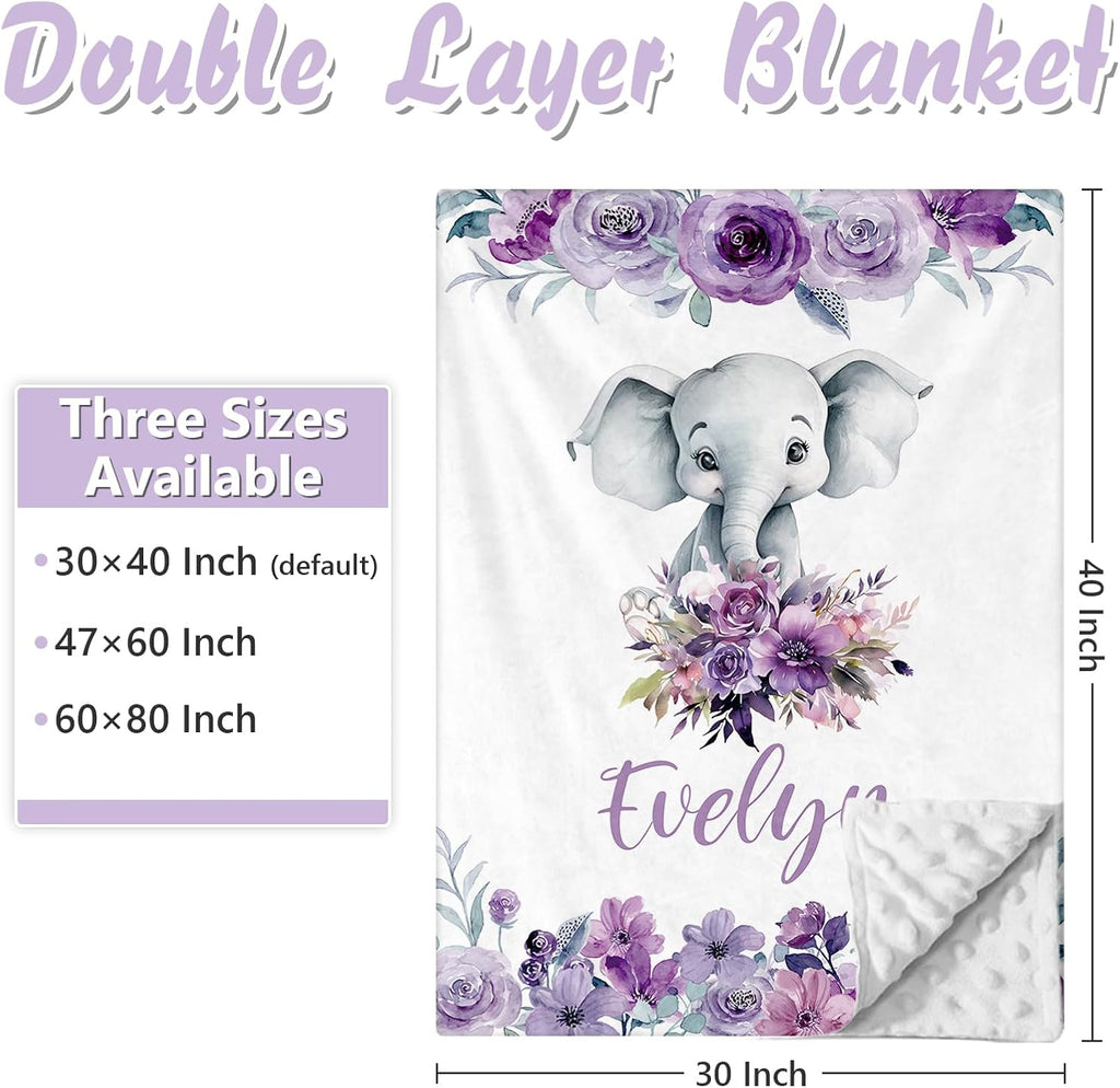 Personalized Baby Crib Bedding Set, 5 Pcs Custom Name Nursery Bedding Set for Girls Boys, Purple Elephant Baby Crib Set for Toddlers Infants, Double Layer Bedding Crib Sets Customized Gifts