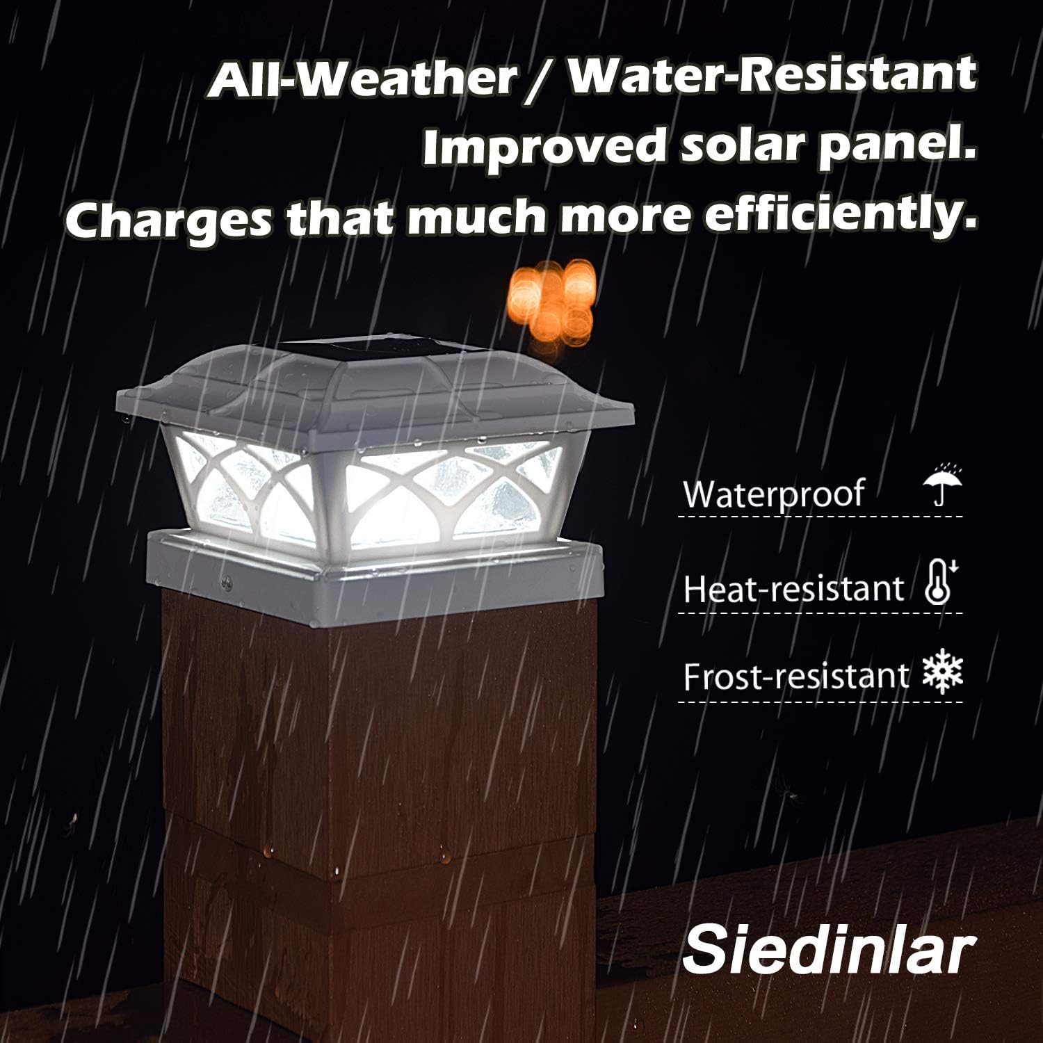 SIEDiNLAR Solar Post Cap Lights Outdoor Glass 2 Color Modes 8 LEDs for 4x4 5x5 6x6 Wooden Vinyl Posts Fence Deck Patio Decoration Warm White & Cool White Lighting White (10 Pack)