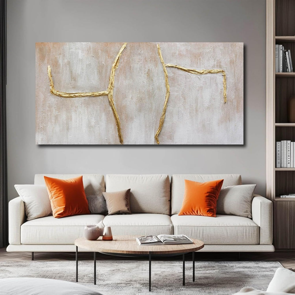 XIANSHOU Large Wall Art Canvas Pictures Gold Artwork Pink Wall Decor For Living Room Abstract Poster Arts for Office 29'x58'