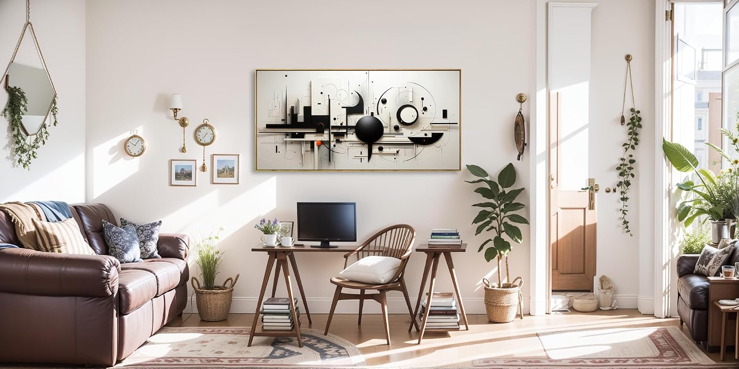 abstract Wall Art Black And White Modern Artwork Geometric Line Art Canvas Painting Wall Decor for Living Room Bedroom Dining Room Home Office Decor 30'x60' with Framed…