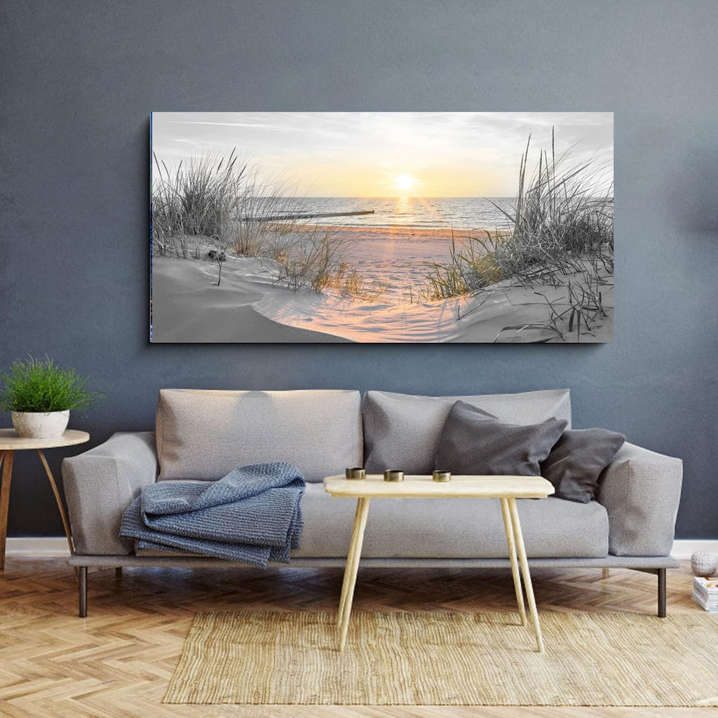 Yxbhhym-Large Wall Decor Living Room Black and White Sunset Beach Prints Art Ocean Picture Coastal Decor Seascape Artwork Sea Painting Poster Bedroom Wall Art Framed Office Home Decoration