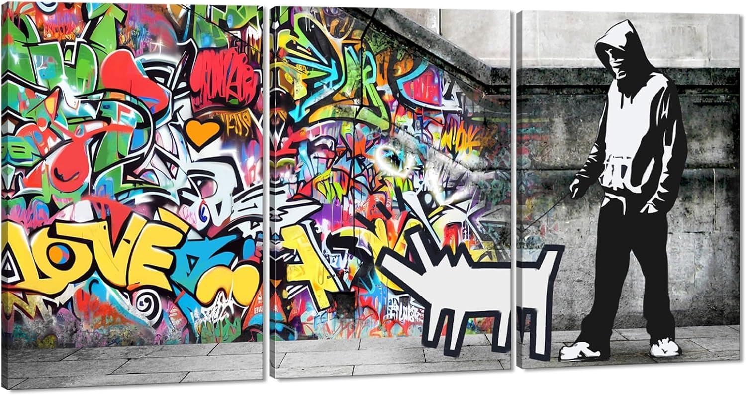 Novatique Banksy Canvas Wall Art Graffiti Pictures Wall Decor Abstract Painting Pop Art Wall Decor Street Art Canvas Print for Living Room Bedroom, 24'x 36'x 3Pcs