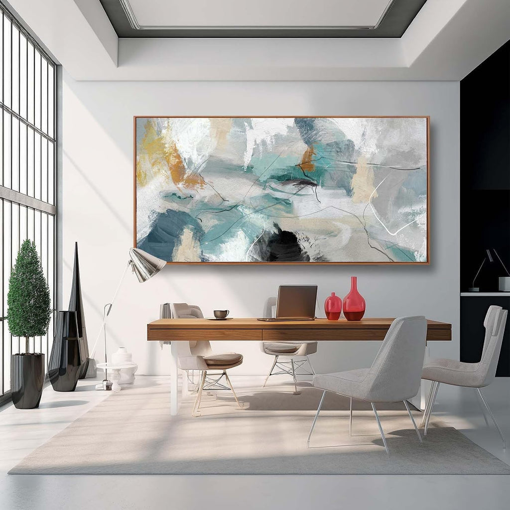 Kureful Green and White Canvas Wall Art Contemporary Wall Decor Abstract Poster Printing 36'x70' Office Art Pictures Bedroom Decorations