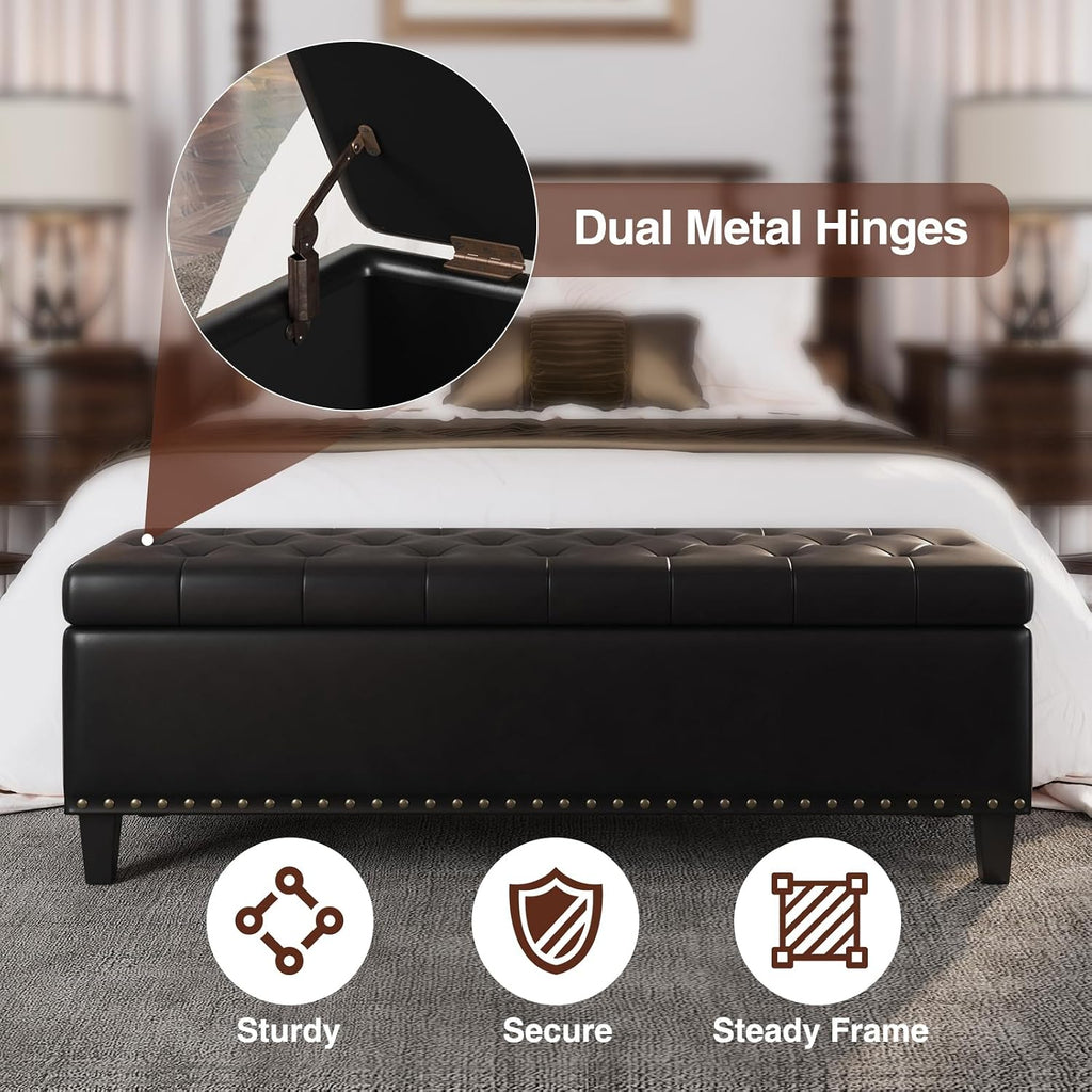 FiveWillowise Storage Ottoman Bench,51-Inch Large Storage Bench for Bedroom End of Bed, 30 Gallons Faux Leather Ottoman with Storage for Bedroom, Living Room, Entryway, Black