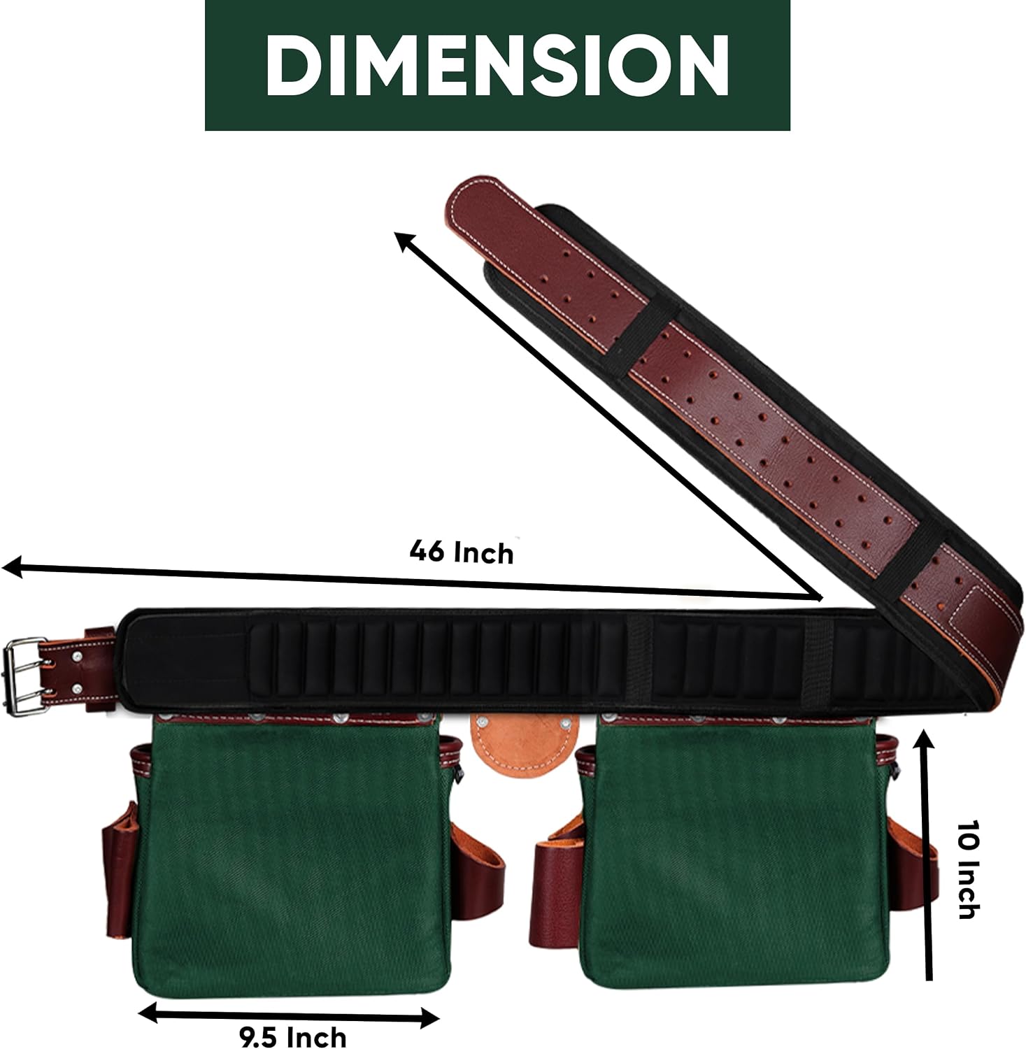 FUERI Electrician's Heavy Duty 26 Pocket Leather-Nylon Tool Belt & Bag Combo for Men, Comfort Back Support Padded Belt, 2 Large Storage Capacity Pouches, Best for Framers, Carpenter, Roofing
