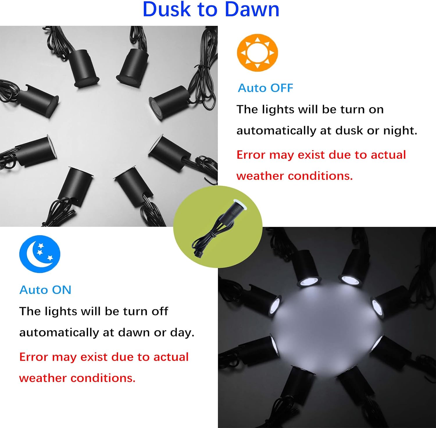 Deck Lights with Photocell and Protecting Shell, Cold White Φ1.18in Low Voltage 12V DC IP67 Waterproof, Electric Wired Round Recessed LED Outdoor Stair Step Landscape Lighting, 16 Pack Black