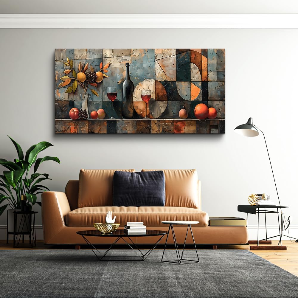 KELIYUAN Large Canvas Wall Art For Kitchen Wall Decor For Living Room Restaurant Pub Decorations Wine Glass Wall Painting Still Life Abstract Pictures Artwork Dining Mural Posters Decor 30'x60'