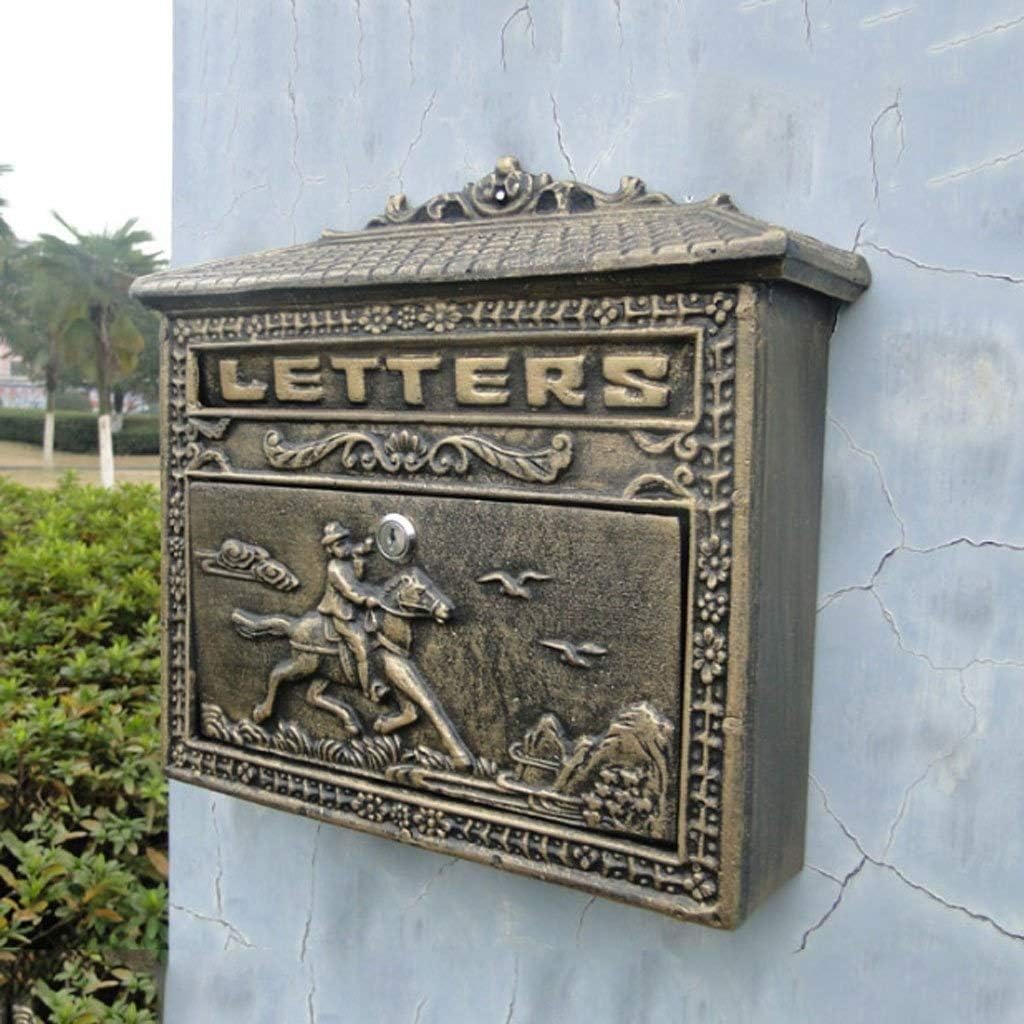 Outdoor Mailbox Retro Vintage Wall Mounted Mail Box Post Box Secure Letterbox Outside Mailboxes with Retro Writing Stationery Paper