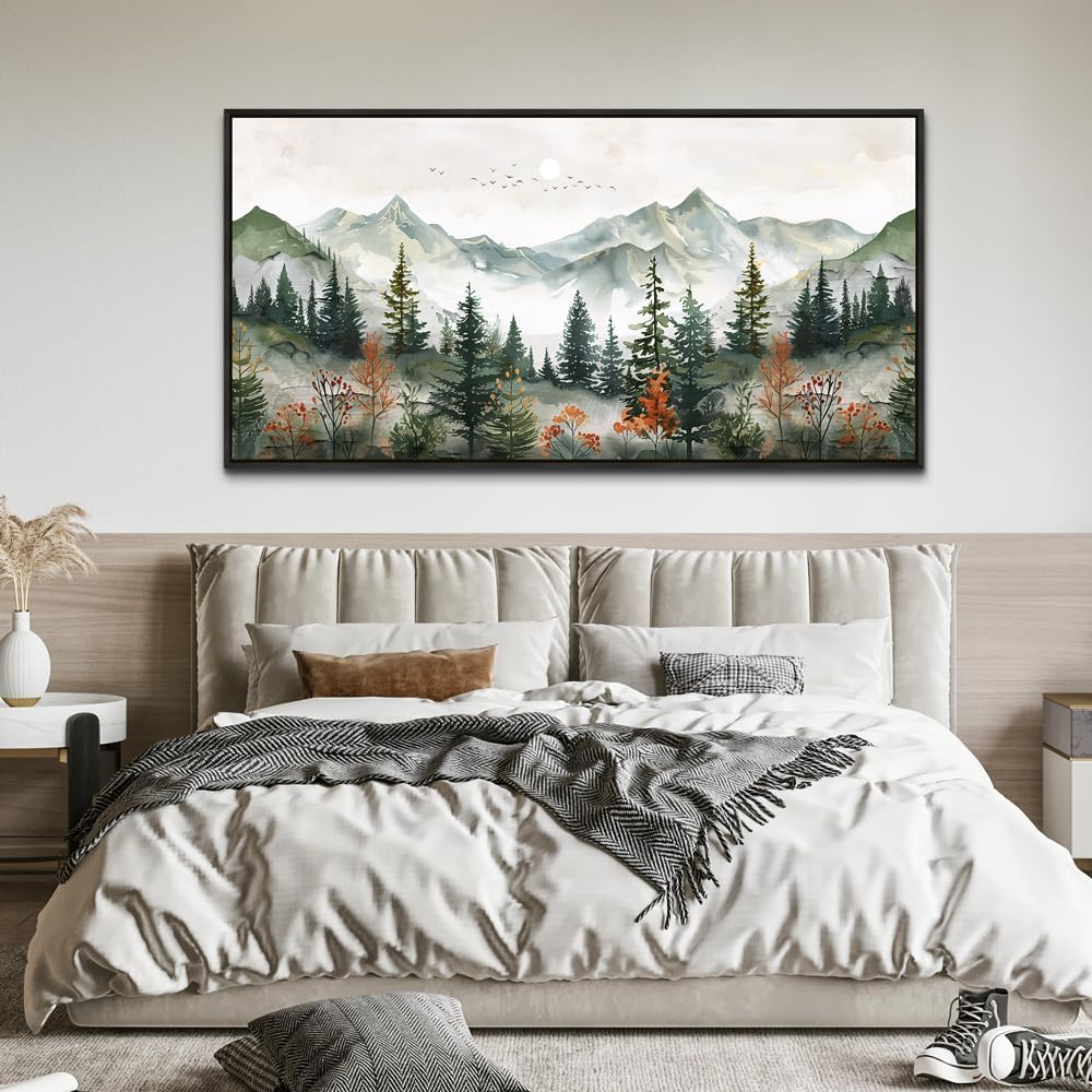 ZUITINGHUA Black Framed Canvas Wall Art For Living Room Large Wall Decor For Office Bedroom Decorations Forest Mountain Pictures Modern Paintings Artworks Mural Aesthetic Home Decor 30x60 In