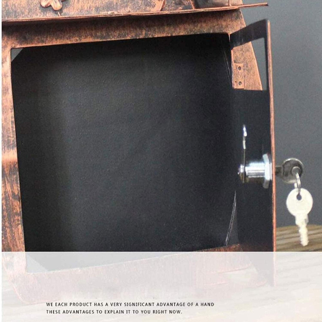Mail Boxes Locking Mailbox Wall Mounted Large Capacity Elliptical Steel Steel Cover Metal Postbox for House Metal Wall-Mounted Letter Box Retro Handmade (B)
