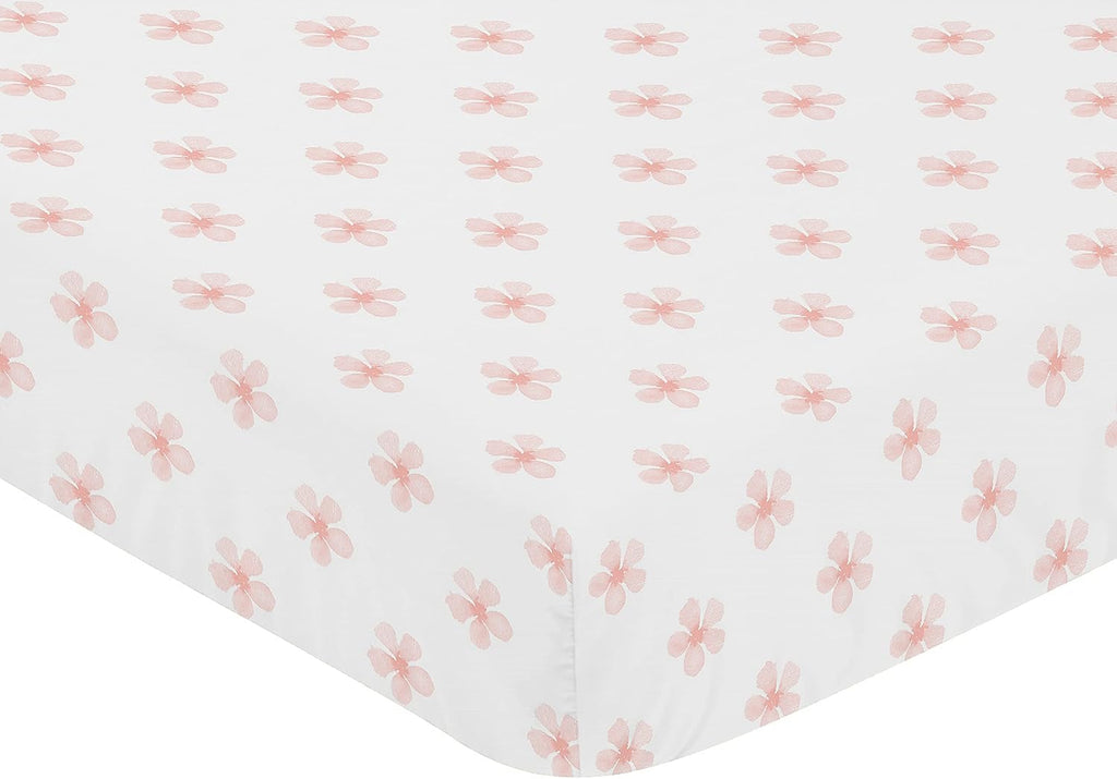 Sweet Jojo Designs Burgundy Watercolor Floral Baby Girl Nursery Crib Bedding Set - 4 Pieces - Blush Pink, Maroon, Wine, Rose, Green and White Shabby Chic Flower Farmhouse