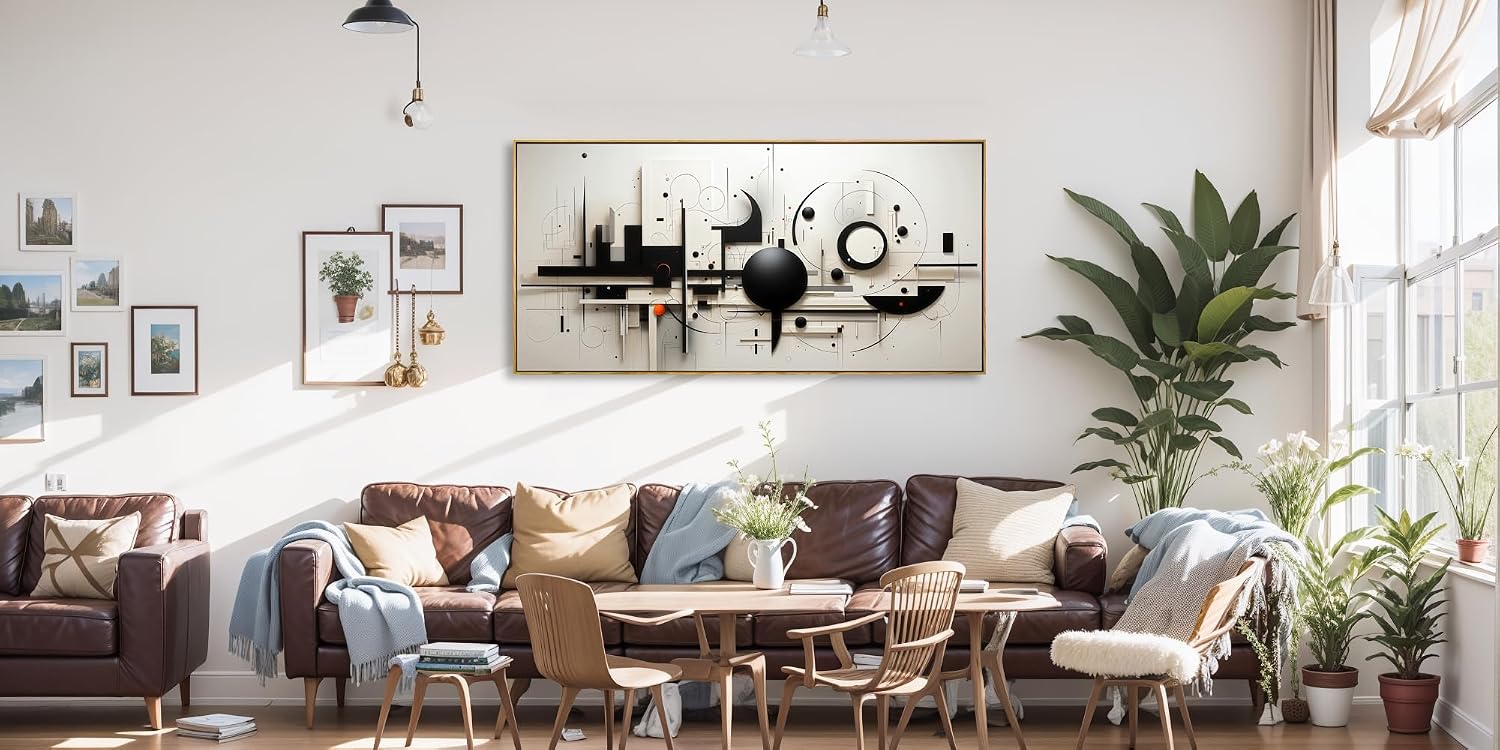abstract Wall Art Black And White Modern Artwork Geometric Line Art Canvas Painting Wall Decor for Living Room Bedroom Dining Room Home Office Decor 30'x60' with Framed…