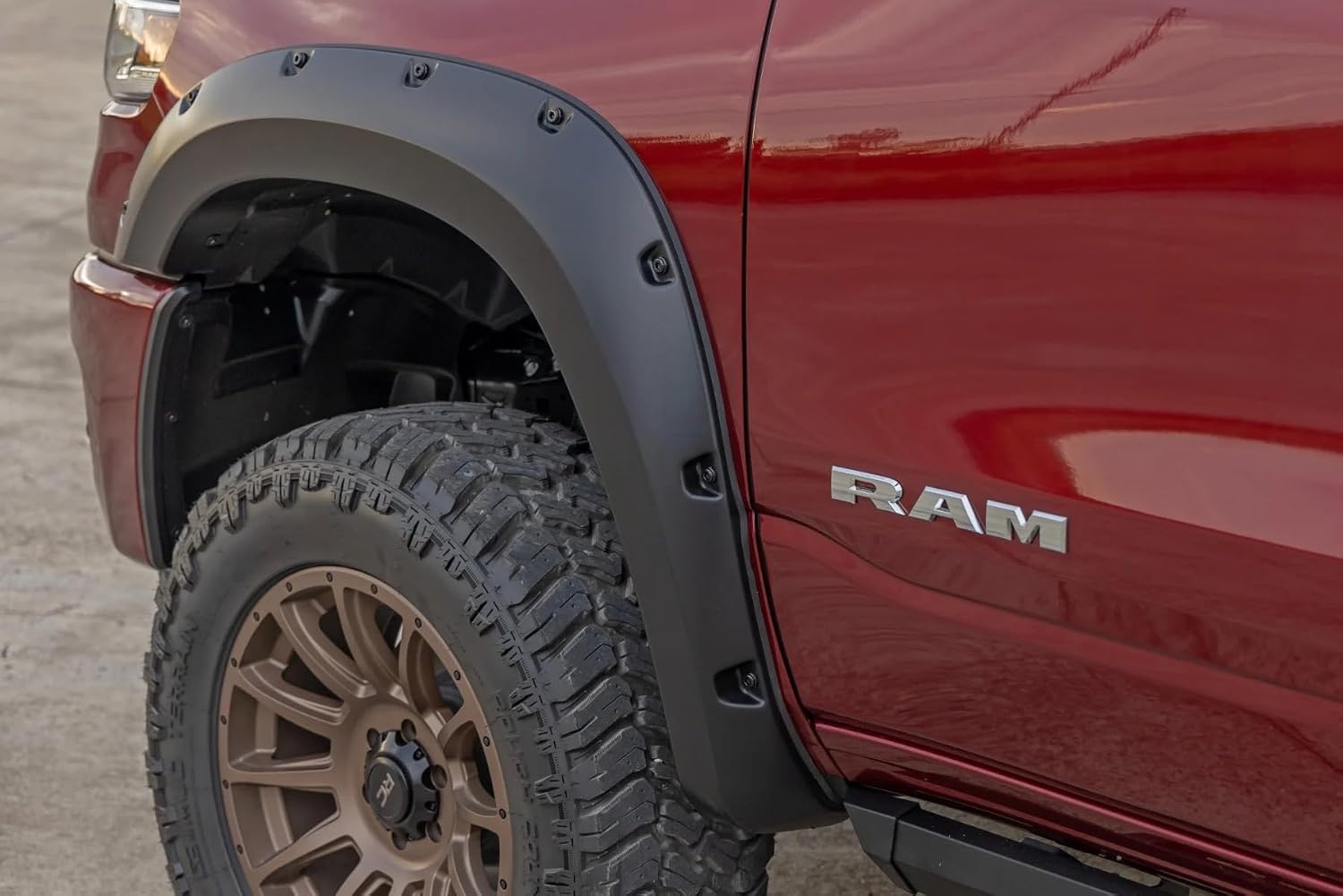 Rough Country Pocket Fender Flares for Ram 1500 (2025-2026) - Bolt-on Rivet Style, UV-Resistant ABS, Paintable Matte Black