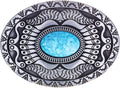 Men's Western Belt Buckle - Vintage Turquoise with Native American & Cowboy Elements