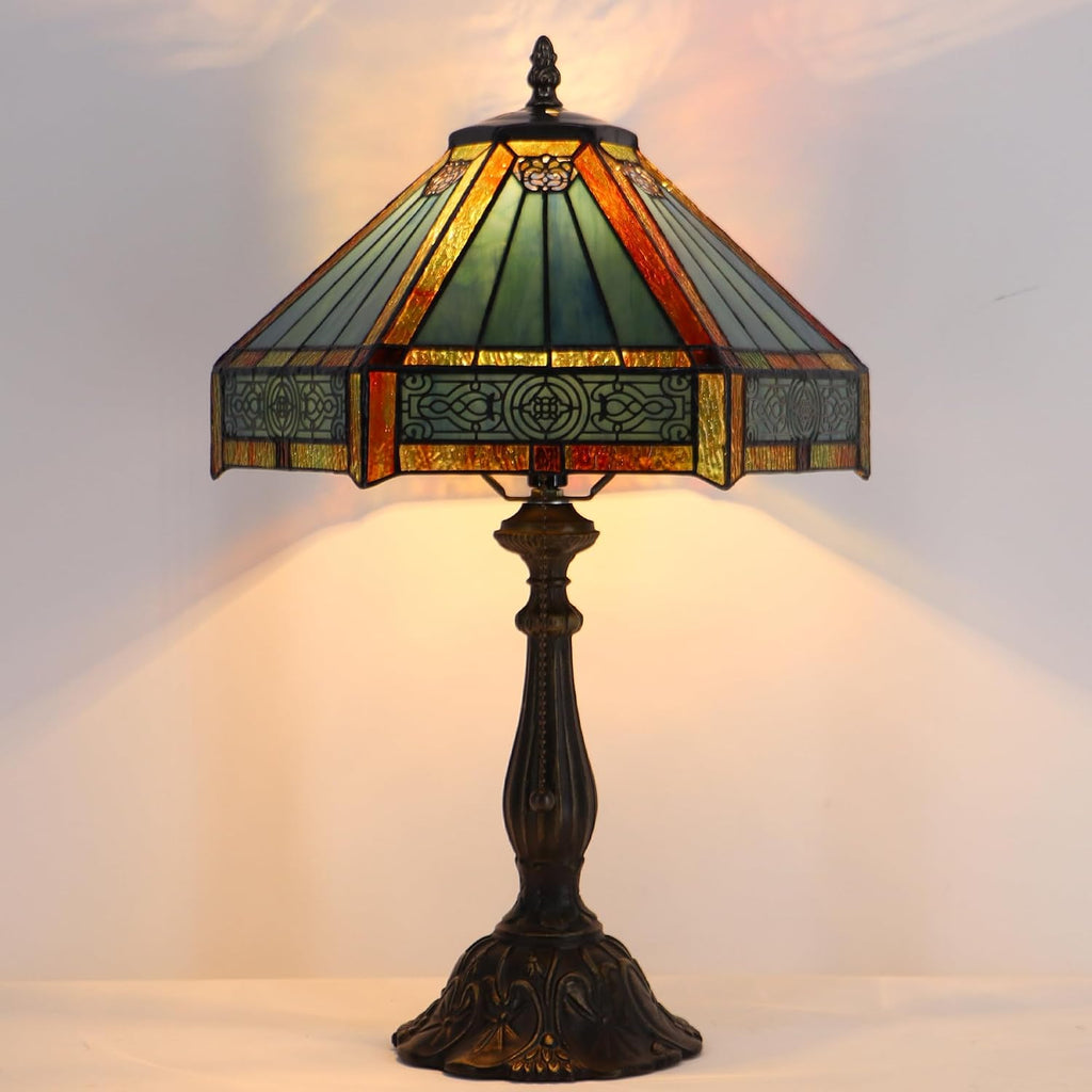 Tiffany Style Lamp Stained Glass Table Lamp Memory Sympathy Desk Reading Light 12X19 Inch (Hexagon Mission Style)