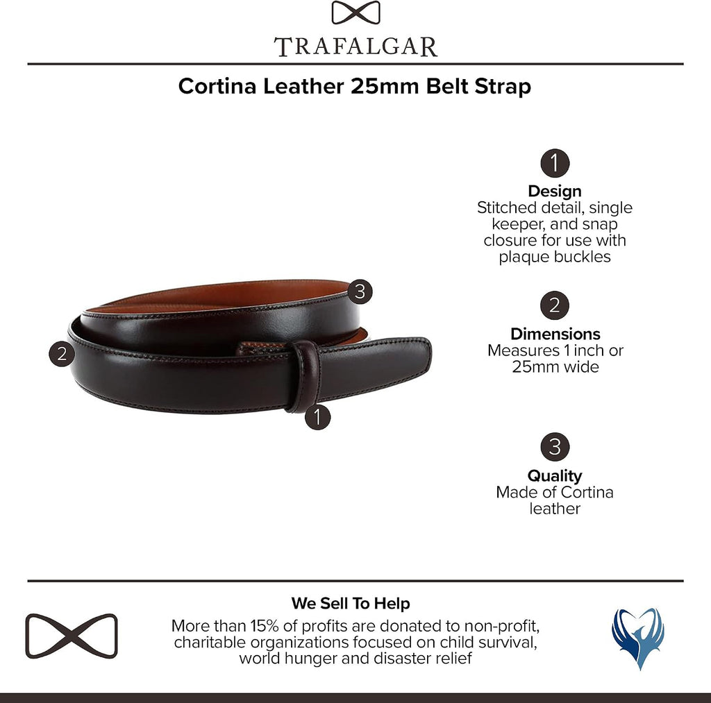 Trafalgar Cortina Leather Belt Strap - 1 inch wide (25mm)