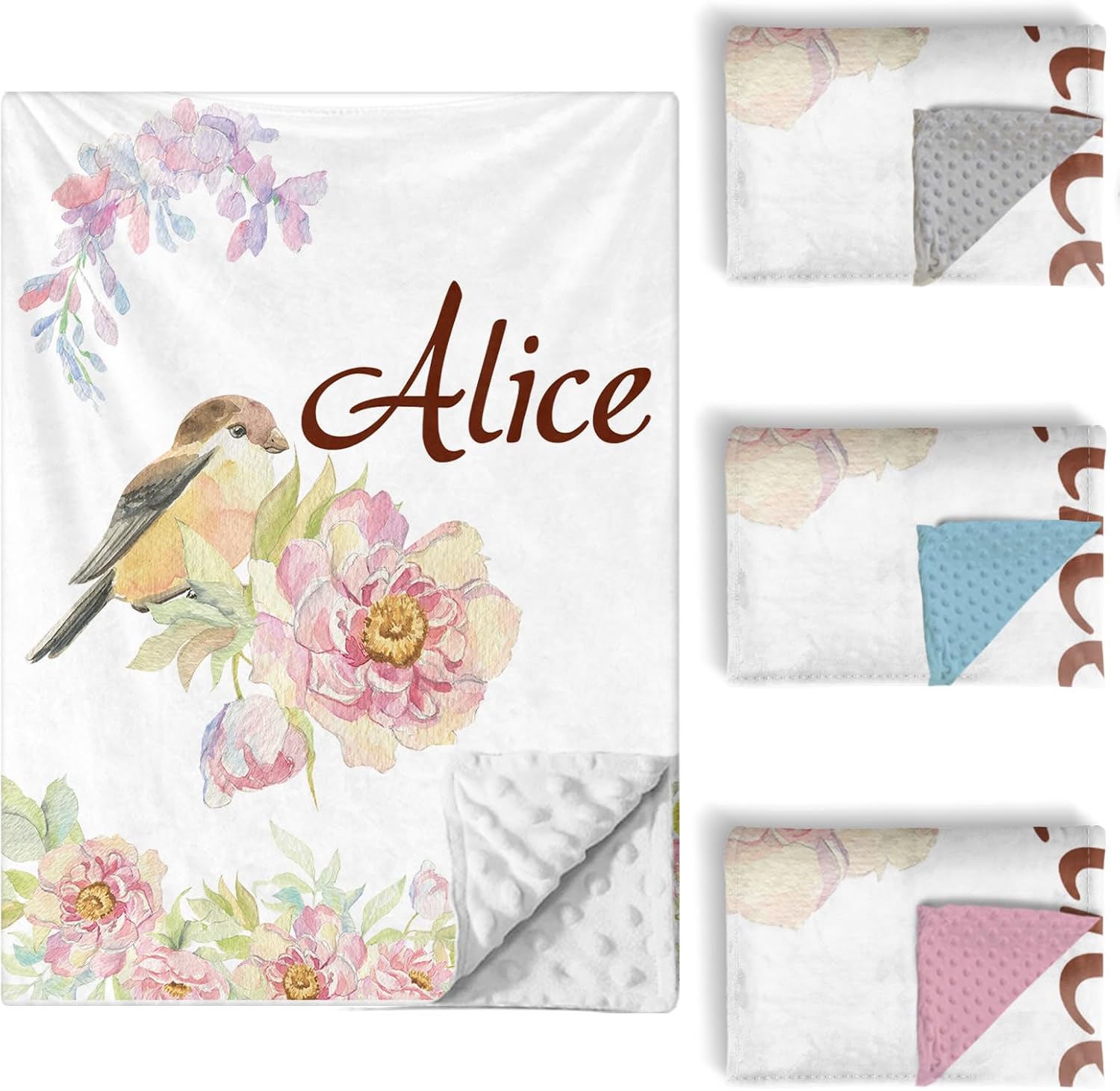 Custom Baby Crib Bedding Set, 5 PCS Personalized Name Baby Crib Sets for Girls Boys, Bird Theme Nursery Bedding Sets for Infant Toddler, Double Layer Flannel Bed Set Customized Gifts