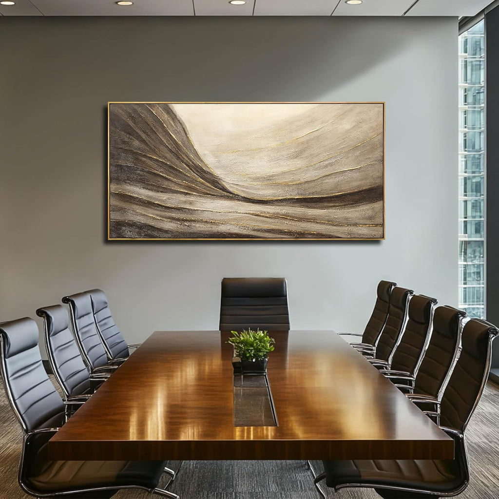 WINKAILIN Modern Abstract Wall Art with Frame Brown and Grey Painting Wave Poster Line Canvas for Living Room Bedroom Textured Home Decor 24x48 Inch