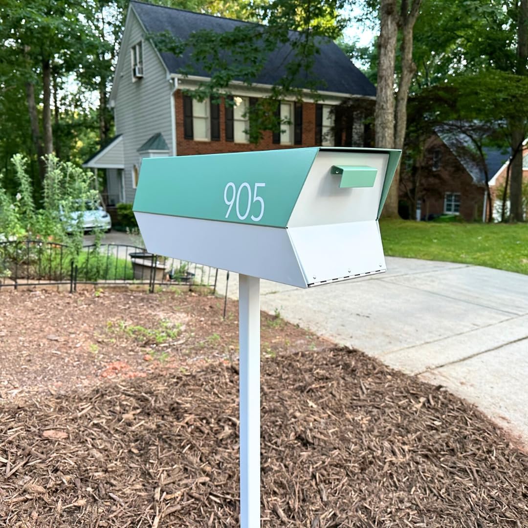 modbox USA Mid-Century Modern Curbside Mailbox | Two Tone (Satin Green-Satin White)