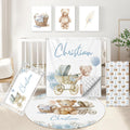 KAINSY Custom Crib Bedding Set 5 Piece for Girls Boys – Personalized Brown Bear Theme, Newborn Sleep Set, Nursery Decor, Toddler Room Essentials, Baby Room Accessories, Baby Gift
