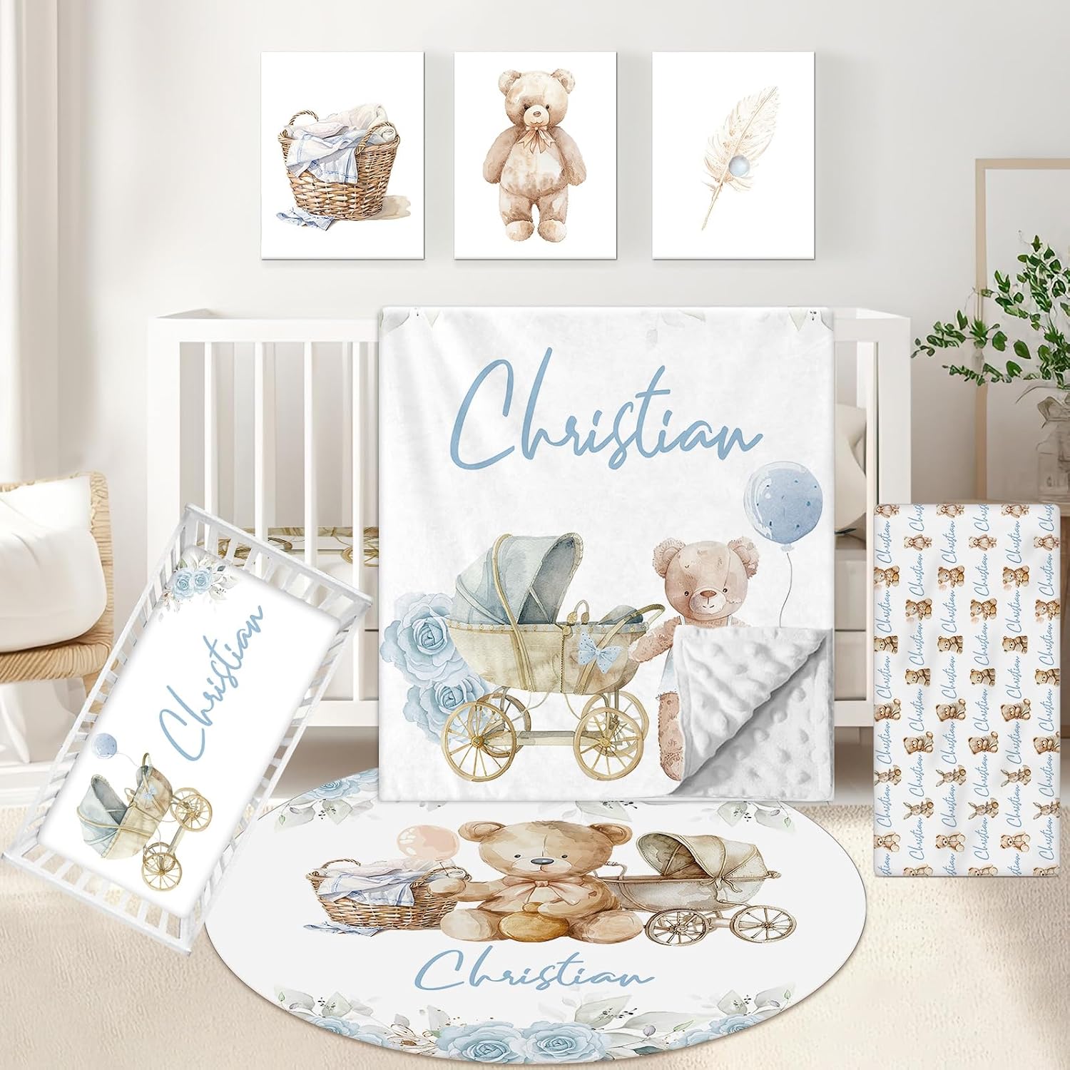 KAINSY Custom Crib Bedding Set 5 Piece for Girls Boys – Personalized Brown Bear Theme, Newborn Sleep Set, Nursery Decor, Toddler Room Essentials, Baby Room Accessories, Baby Gift